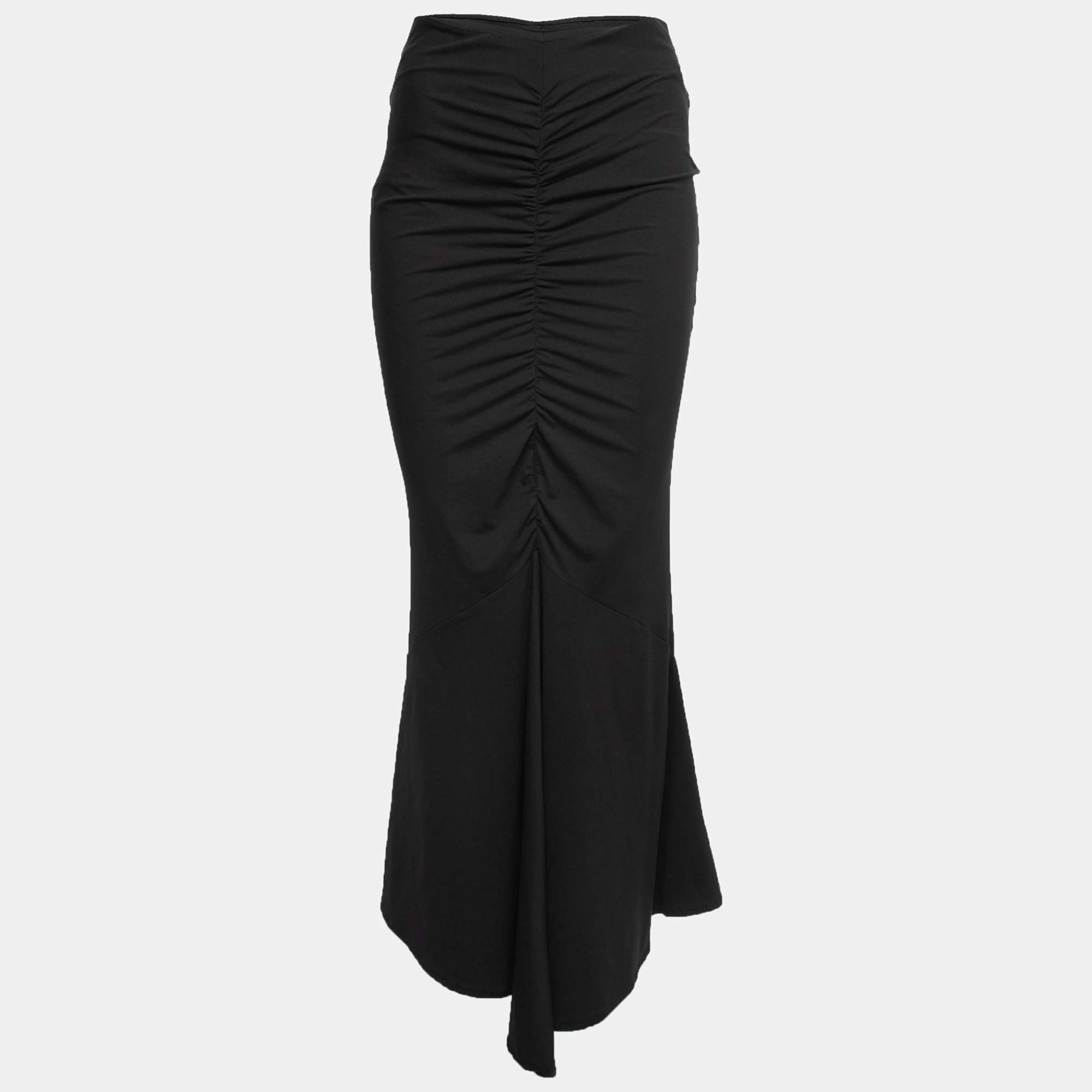 Pre Owned Roberto Cavalli Black Stretch Knit Gathered Detail Skirt S