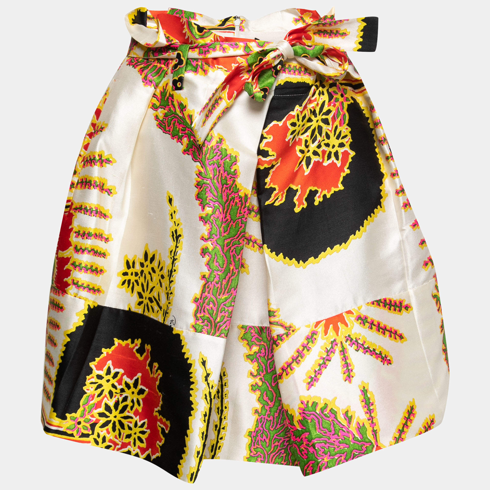 Pre Owned Roberto Cavalli Multicolor Printed Silk & Cotton Belted Skirt M