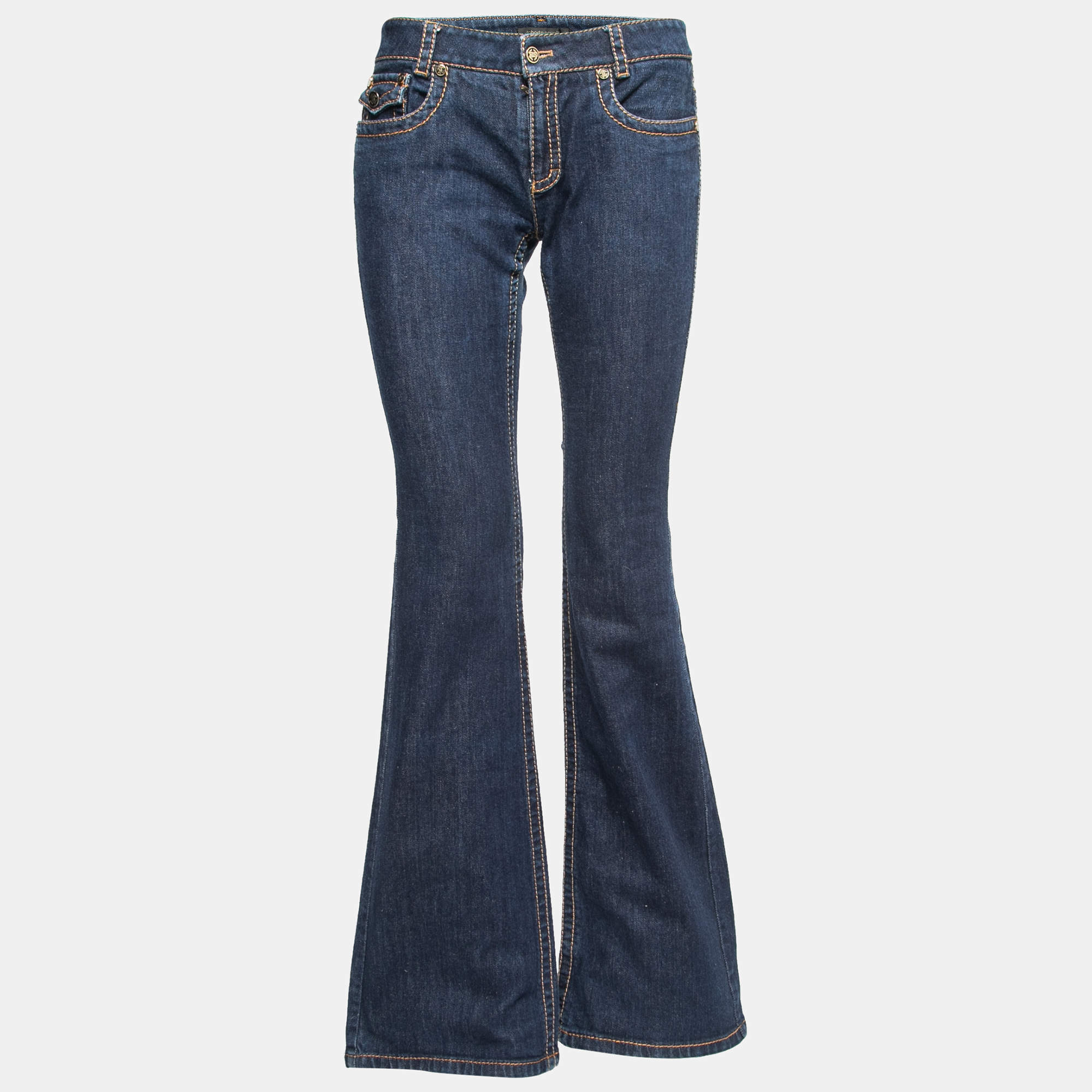 Pre Owned Roberto Cavalli Blue Denim Low-Rise Boot-Leg Cut Jeans M Waist 32"