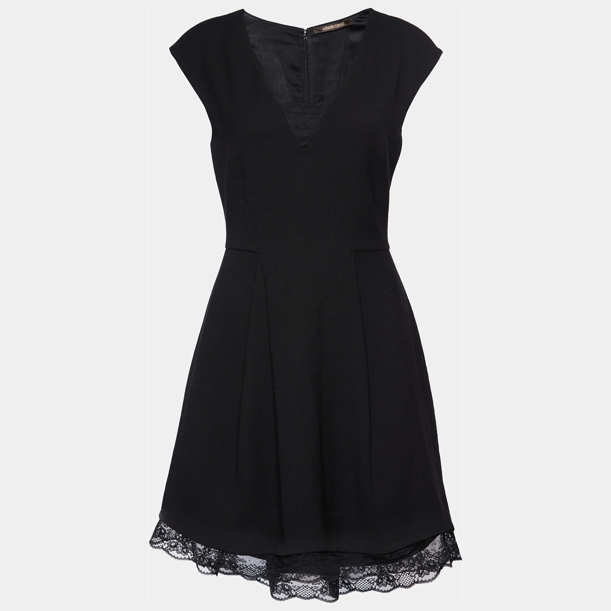 Pre Owned Roberto Cavalli Black Wool Sleeveless Skater Dress M