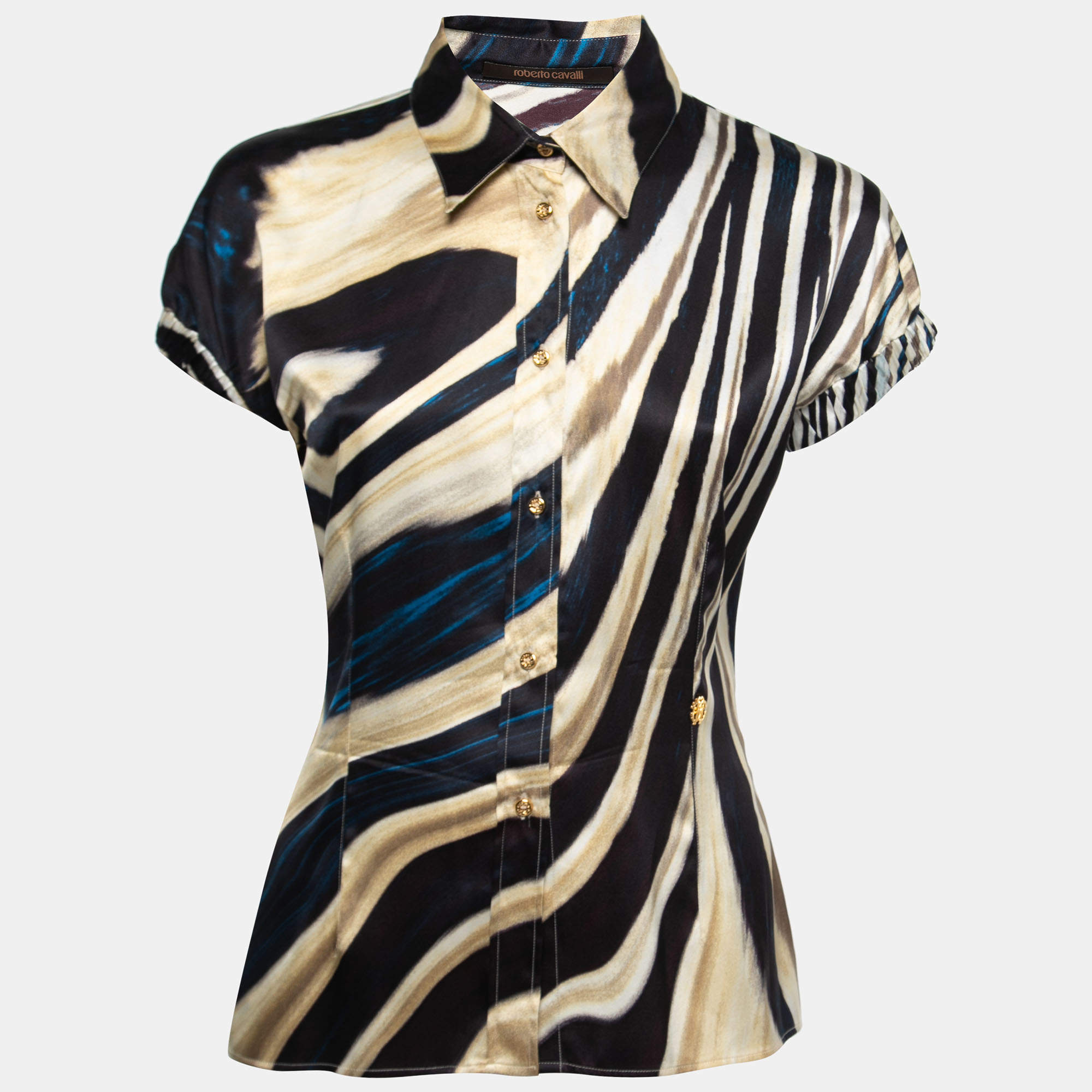 Pre Owned Roberto Cavalli Multicolor Printed Silk Top M