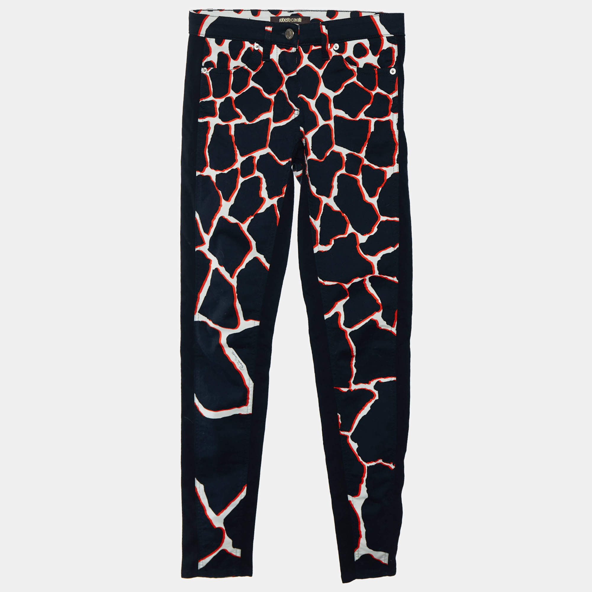 Pre Owned Roberto Cavalli Black Denim Printed Detail Skinny Jeans S