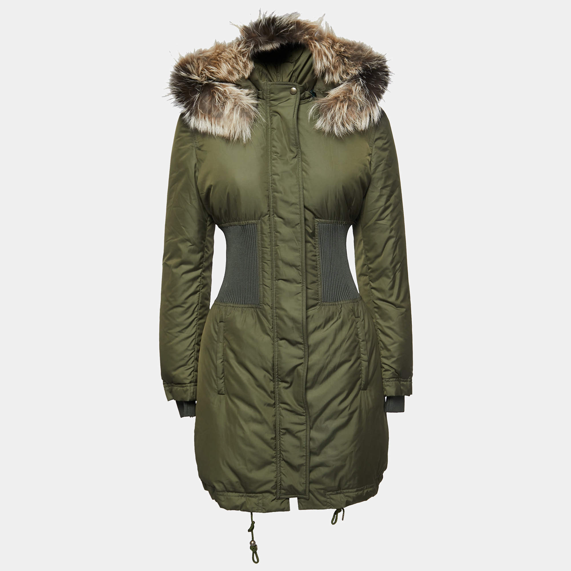 Pre Owned Roberto Cavalli Military Green Fur Lined Parka Jacket S