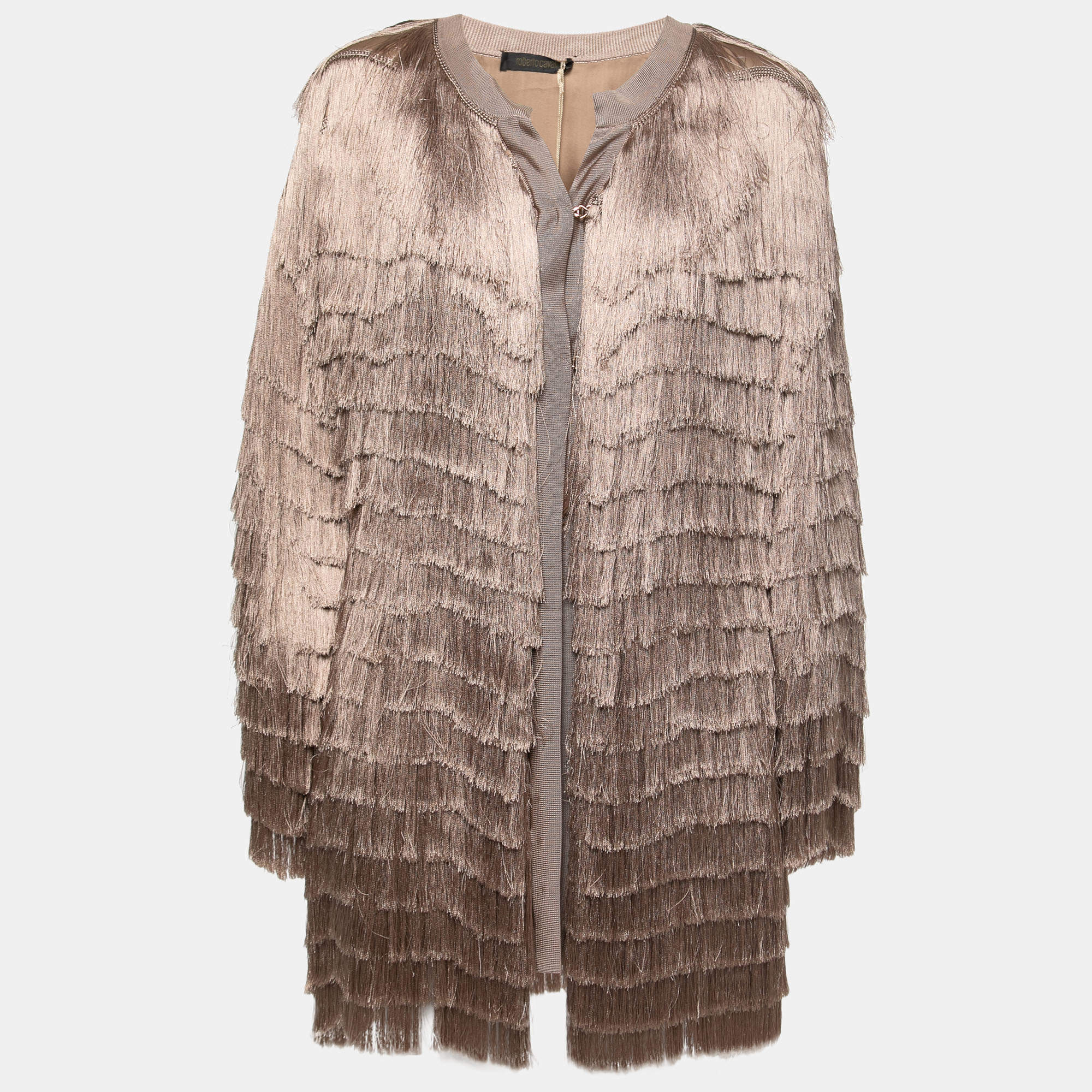 Pre Owned Roberto Cavalli Blush Pink Fringed Silk Jacket M
