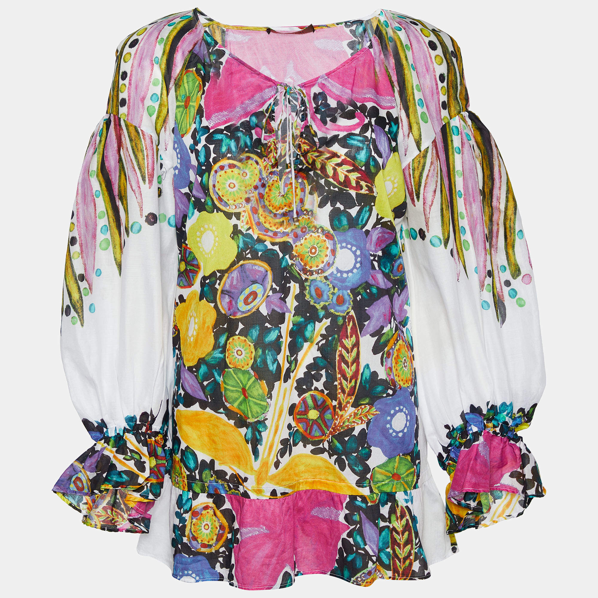 Pre Owned Roberto Cavalli Multicolor Printed Cotton Top L