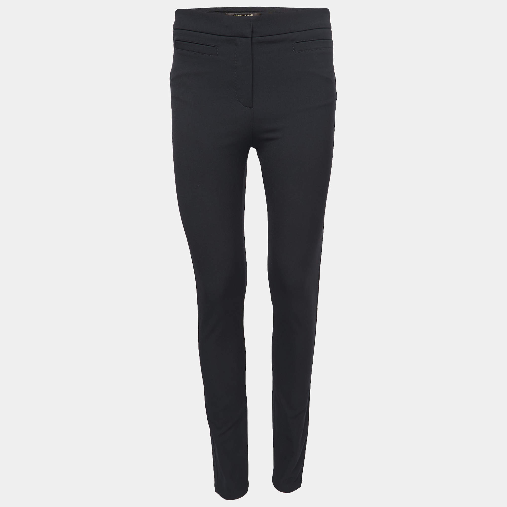 مملوكة مسبقًا Roberto Cavalli Black Stretch Gabardine Slim Fit Trousers M
