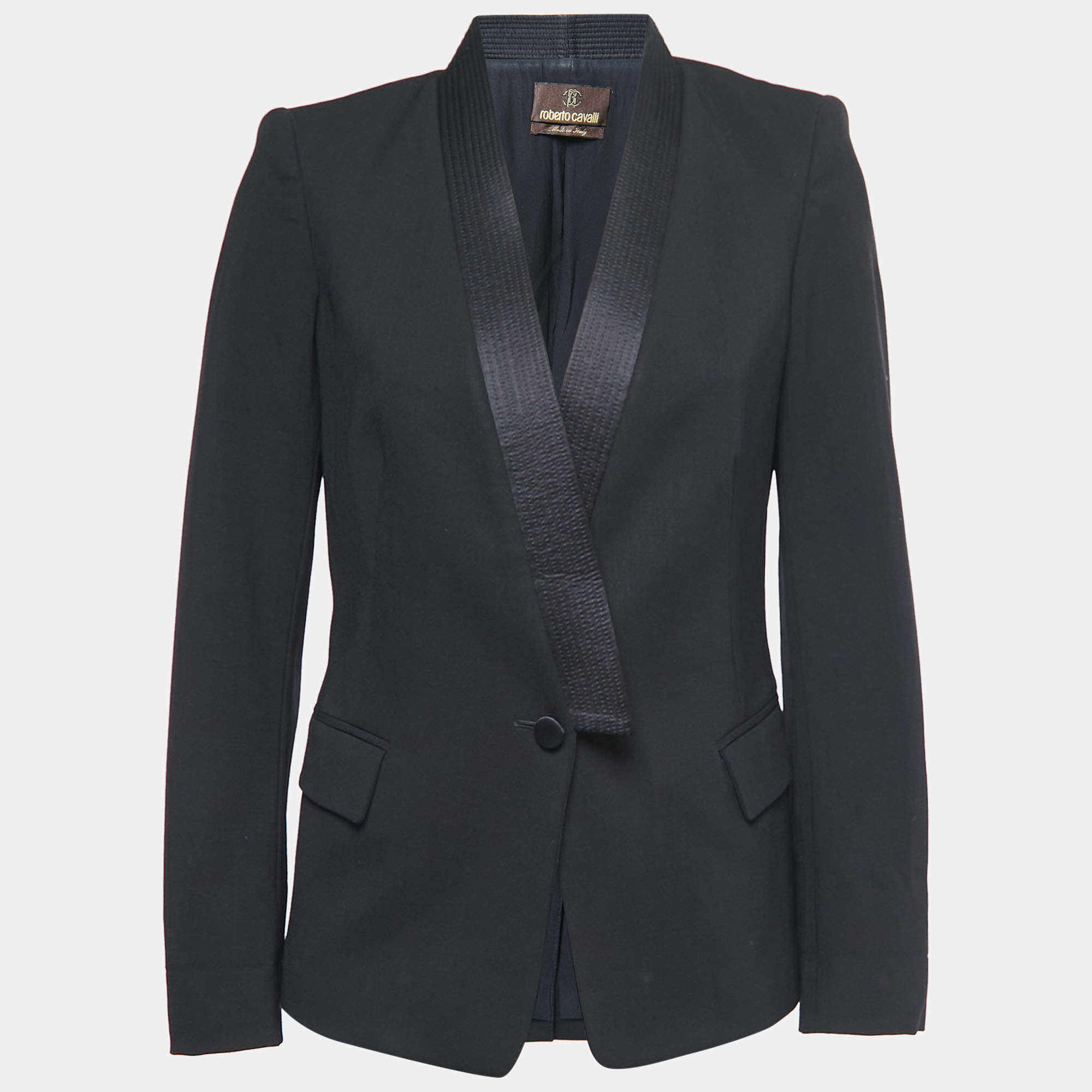 Pre Owned Roberto Cavalli Black Wool Single- Breasted Blazer M