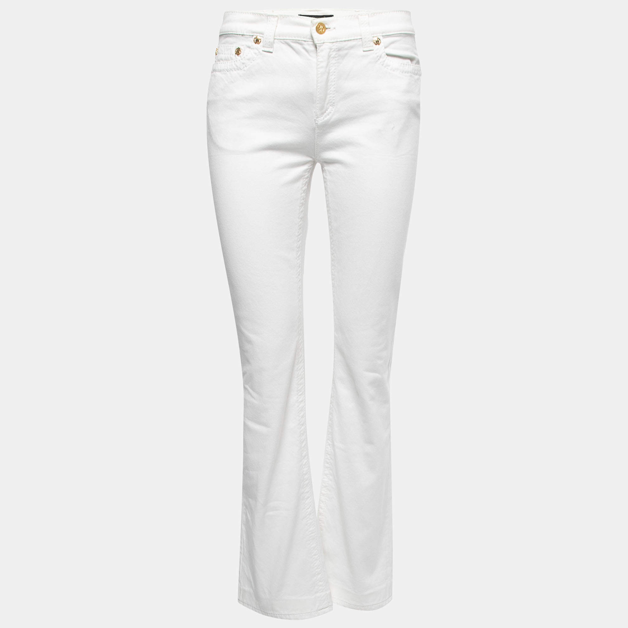 Pre Owned Roberto Cavalli White Denim Flared Jeans L Waist 30"