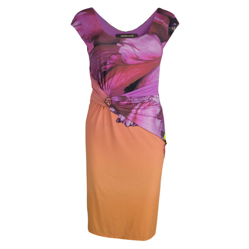 Roberto Cavalli Multicolor Printed Draped Dress S