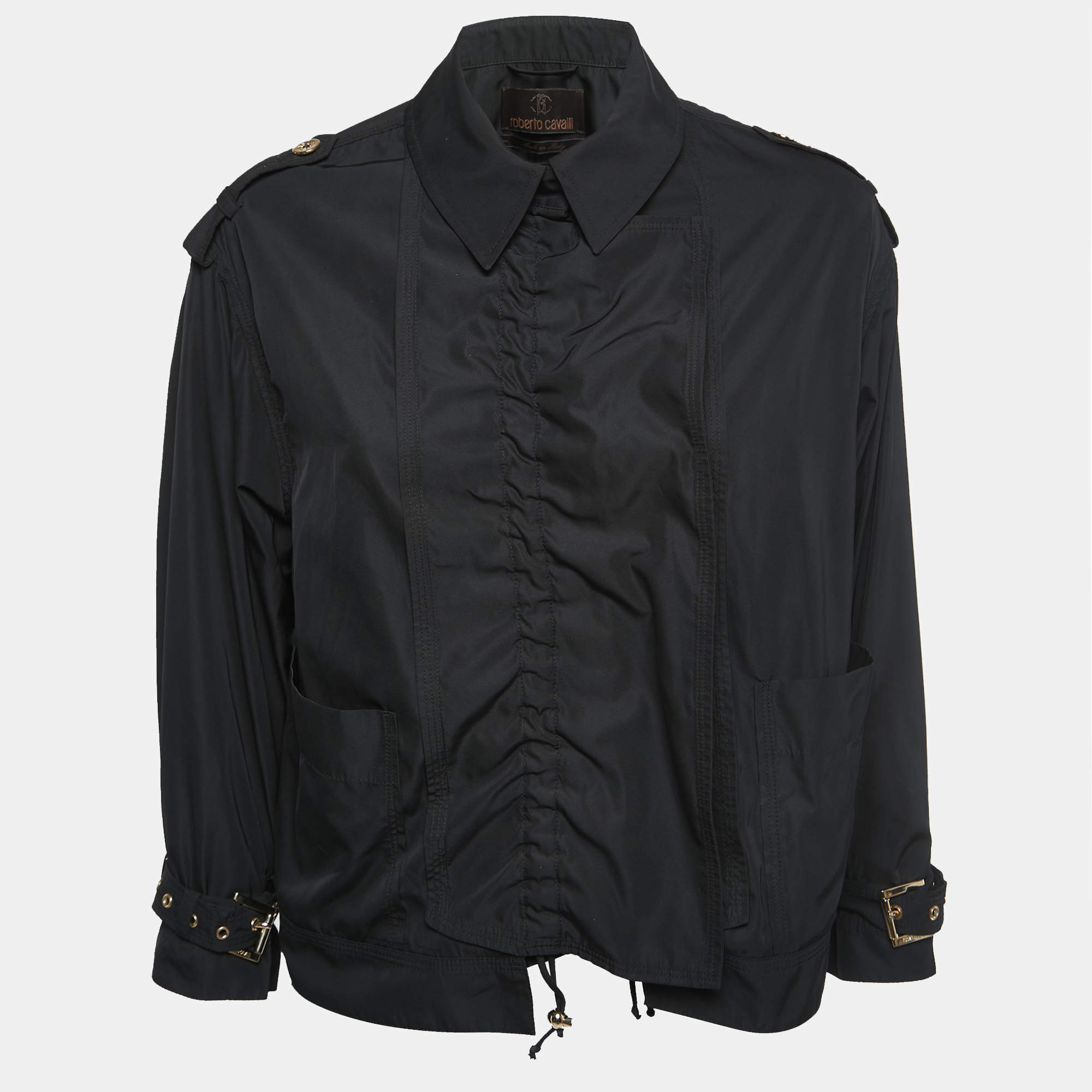 Roberto Cavalli Black Synthetic Buttoned Jacket S