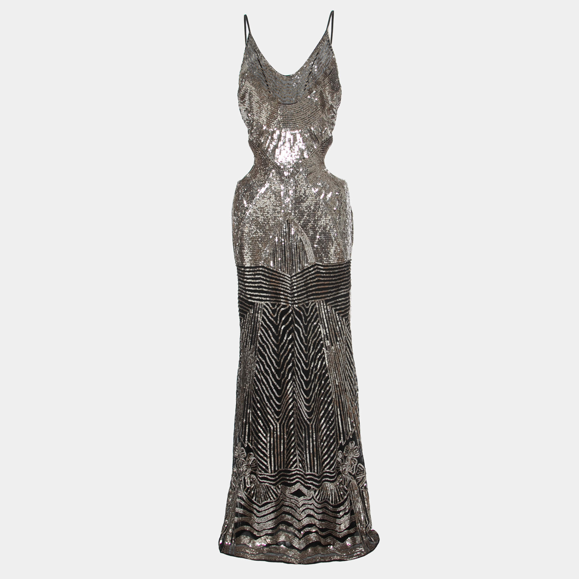 Pre Owned Roberto Cavalli Black Sequined Cutout Sleeveless Gown M