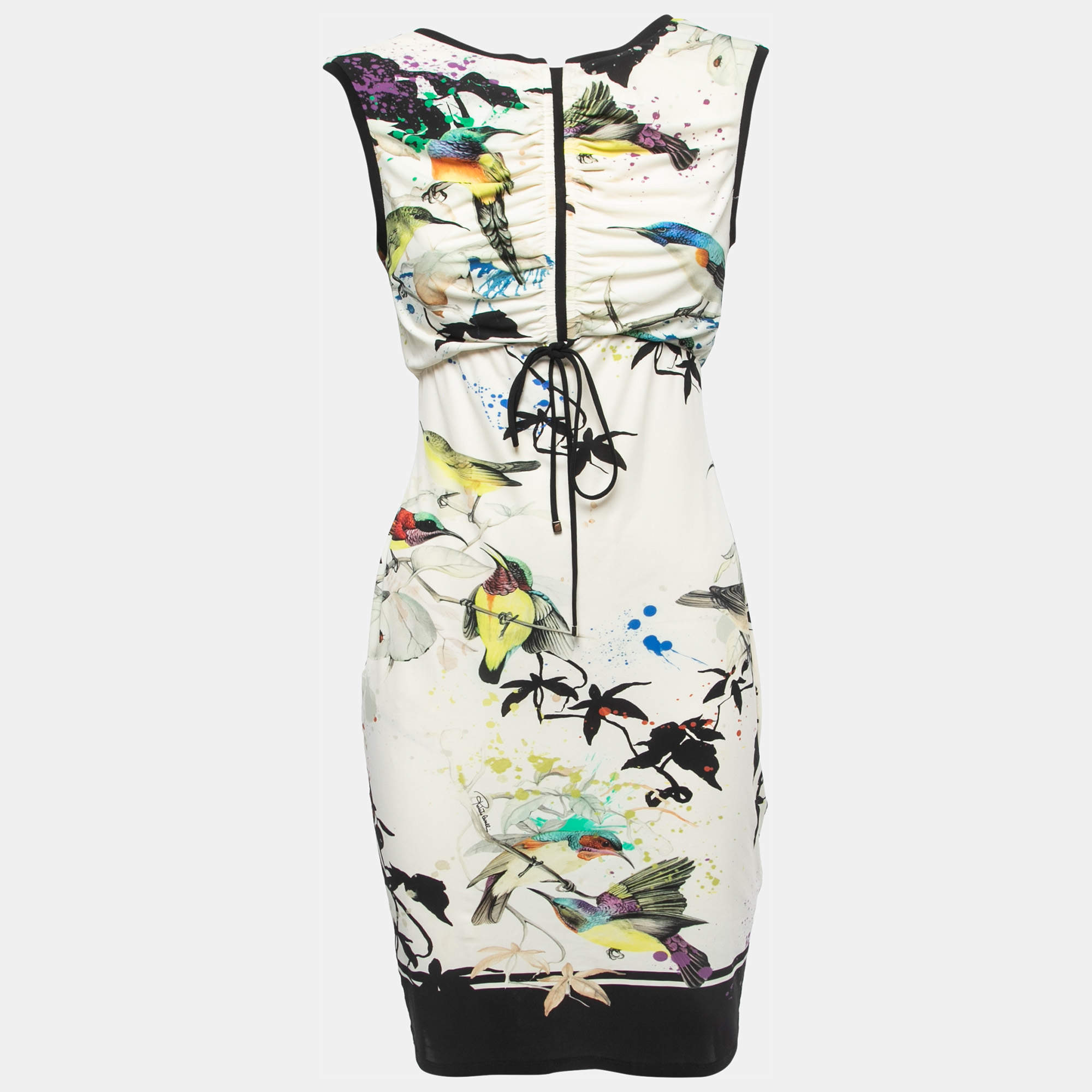Pre Owned Roberto Cavalli Multicolor Bird Printed Jersey Sleeveless Mini Dress M
