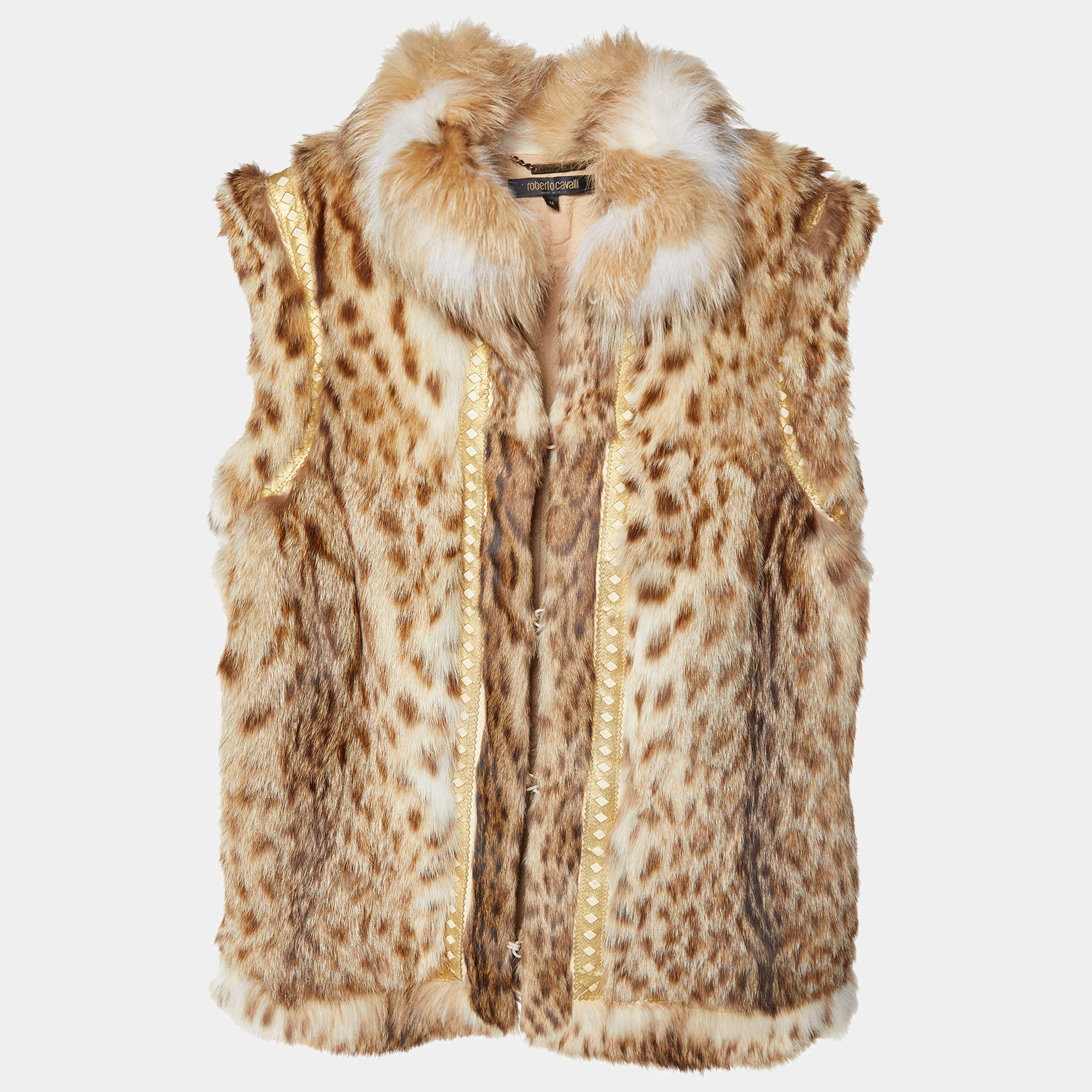 Pre Owned Roberto Cavalli Brown Fur Sleeveless Gilet M