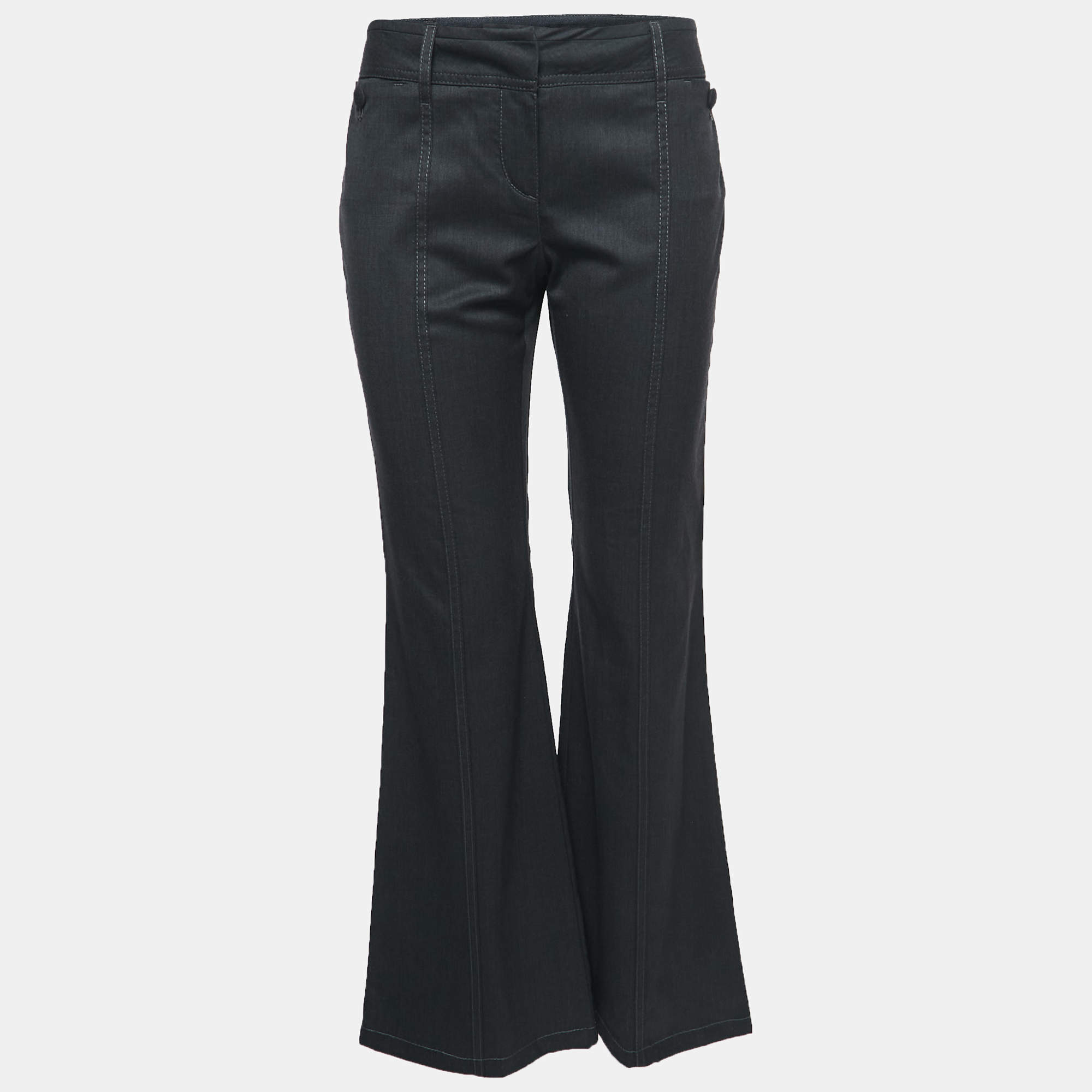 Pre Owned Roberto Cavalli Grey Wool Wide Leg Trousers M