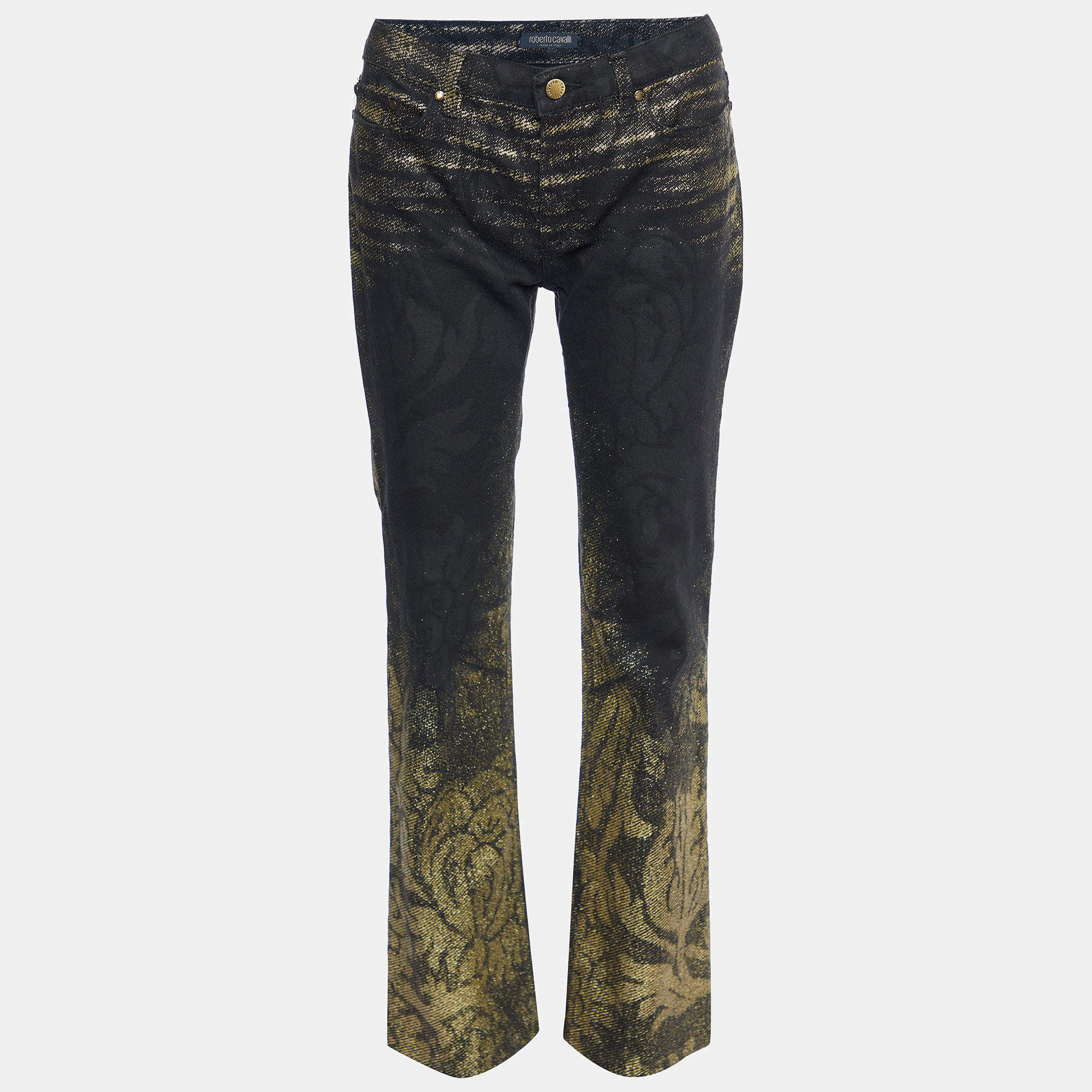 Roberto Cavalli Black Lurex Printed Denim Jeans M Roberto Cavalli TLC