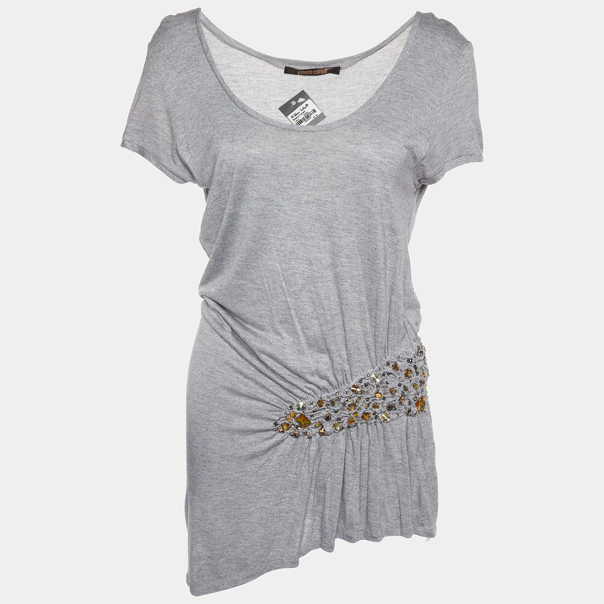 مملوكة مسبقًا Roberto Cavalli Grey Knit Embellished Detail Tunic M