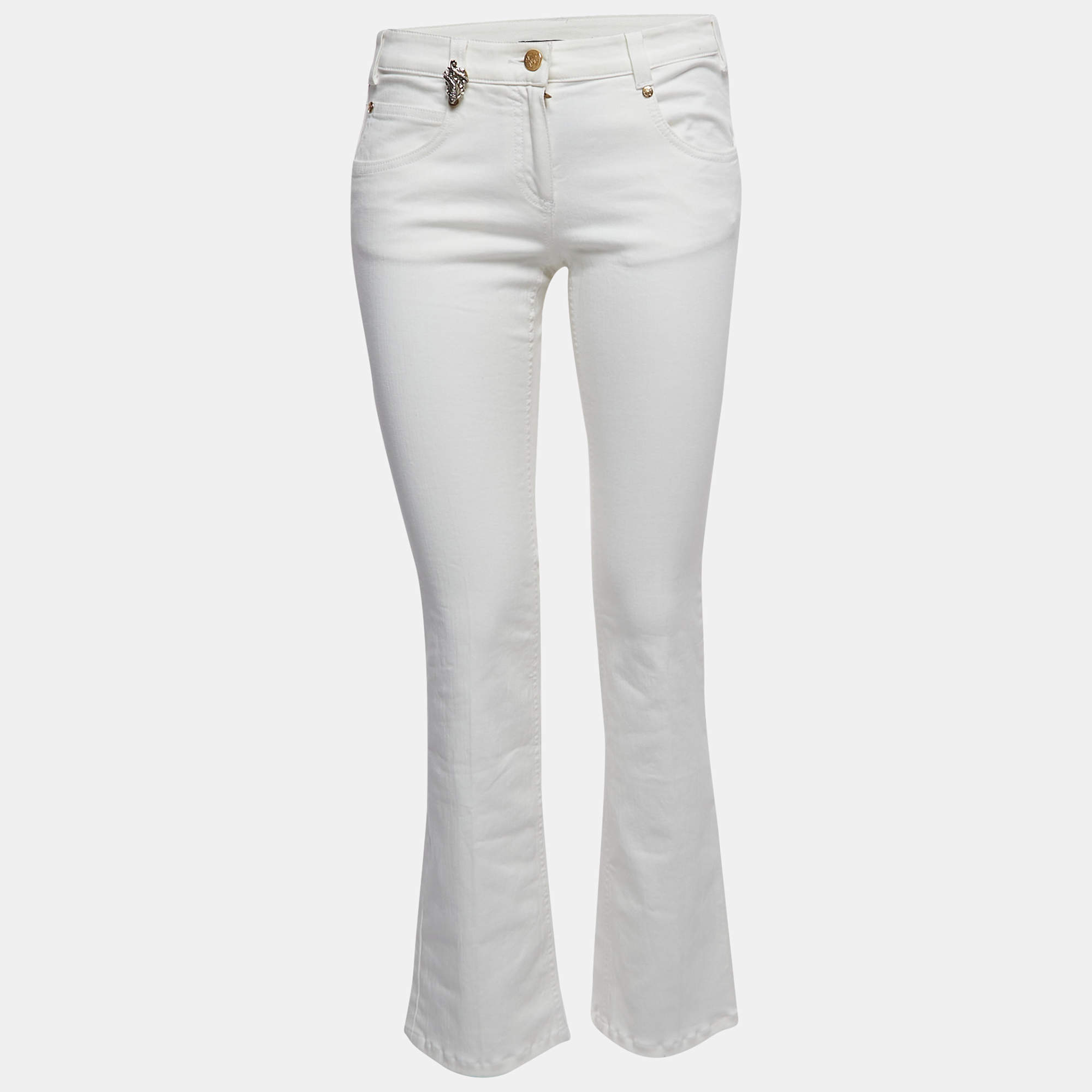 Pre Owned Roberto Cavalli Off White Denim Flared Jeans M Waist 29"