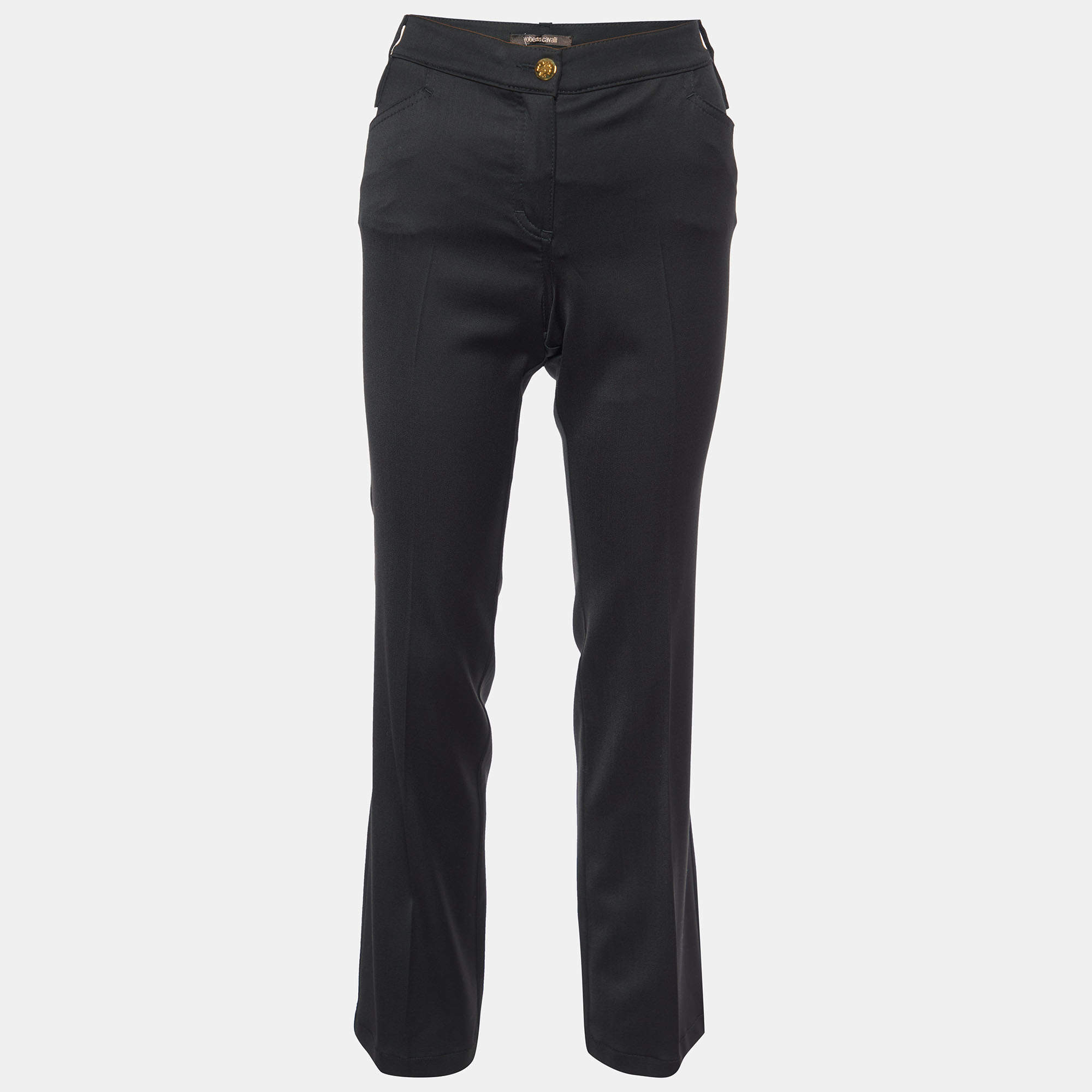 Pre Owned Roberto Cavalli Black Wool Straight Leg Pants M