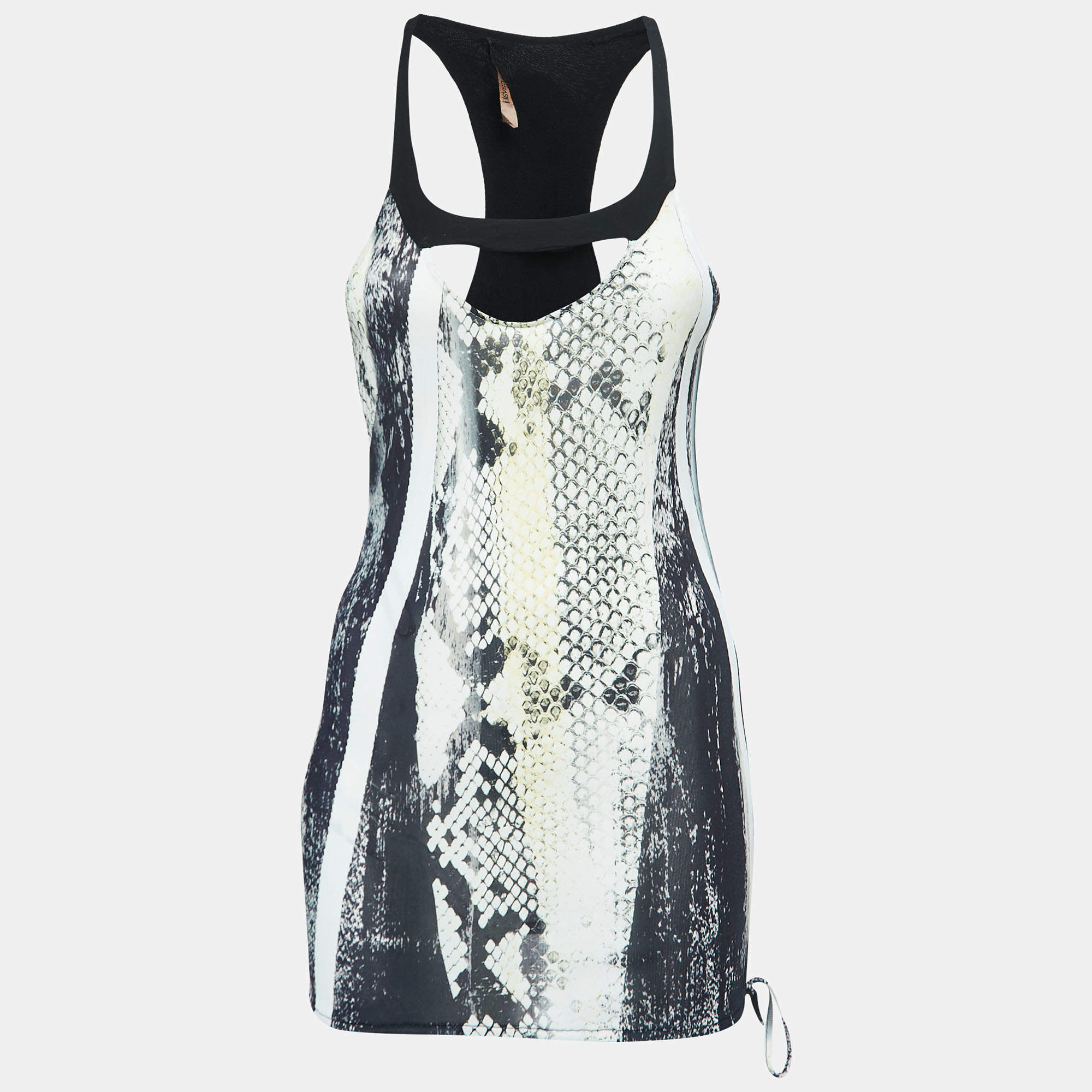 Pre Owned Roberto Cavalli White/Black Snakeskin Print Jersey Tank Top M