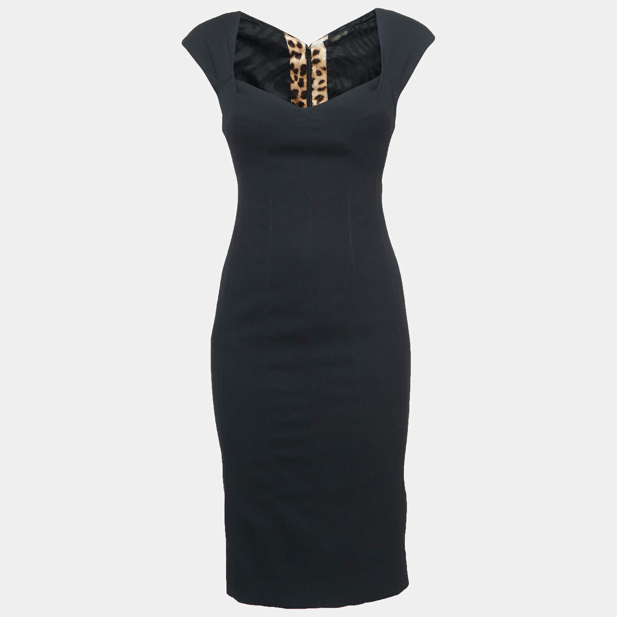 Pre Owned Roberto Cavalli Black Crepe Sleeveless Fitted Short Dress S