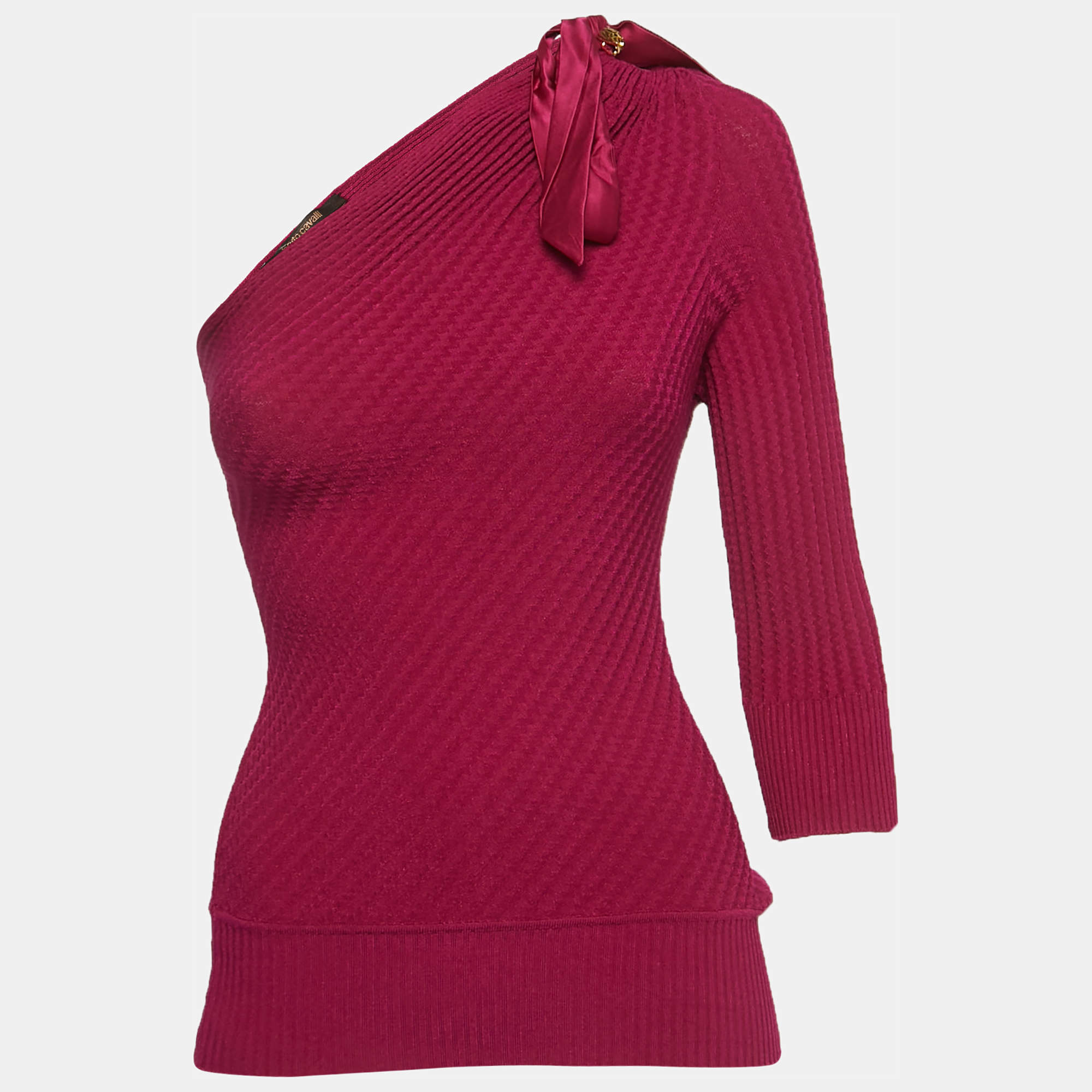 Pre Owned Roberto Cavalli Pink Knit One Shoulder Top M