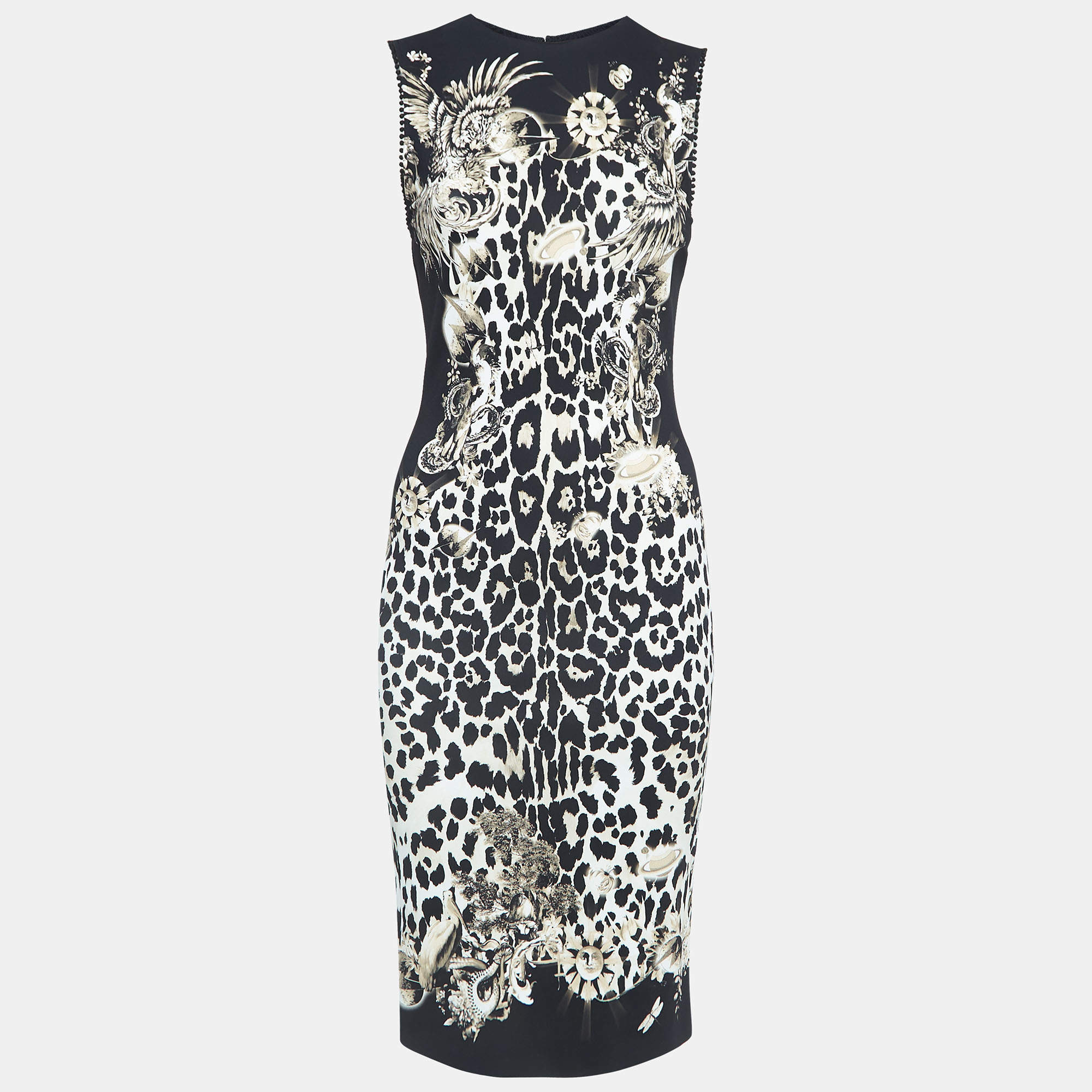 Roberto Cavalli Black Print Crepe Sleeveless Short Dress M