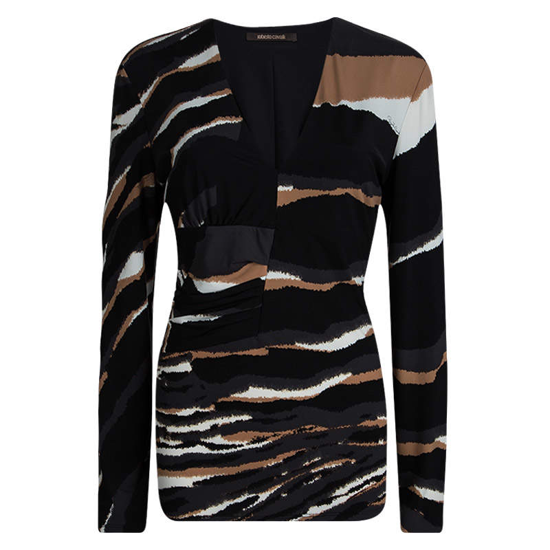 Pre Owned Roberto Cavalli Multicolor Animal Printed Knit Top and Maxi Skirt Set L