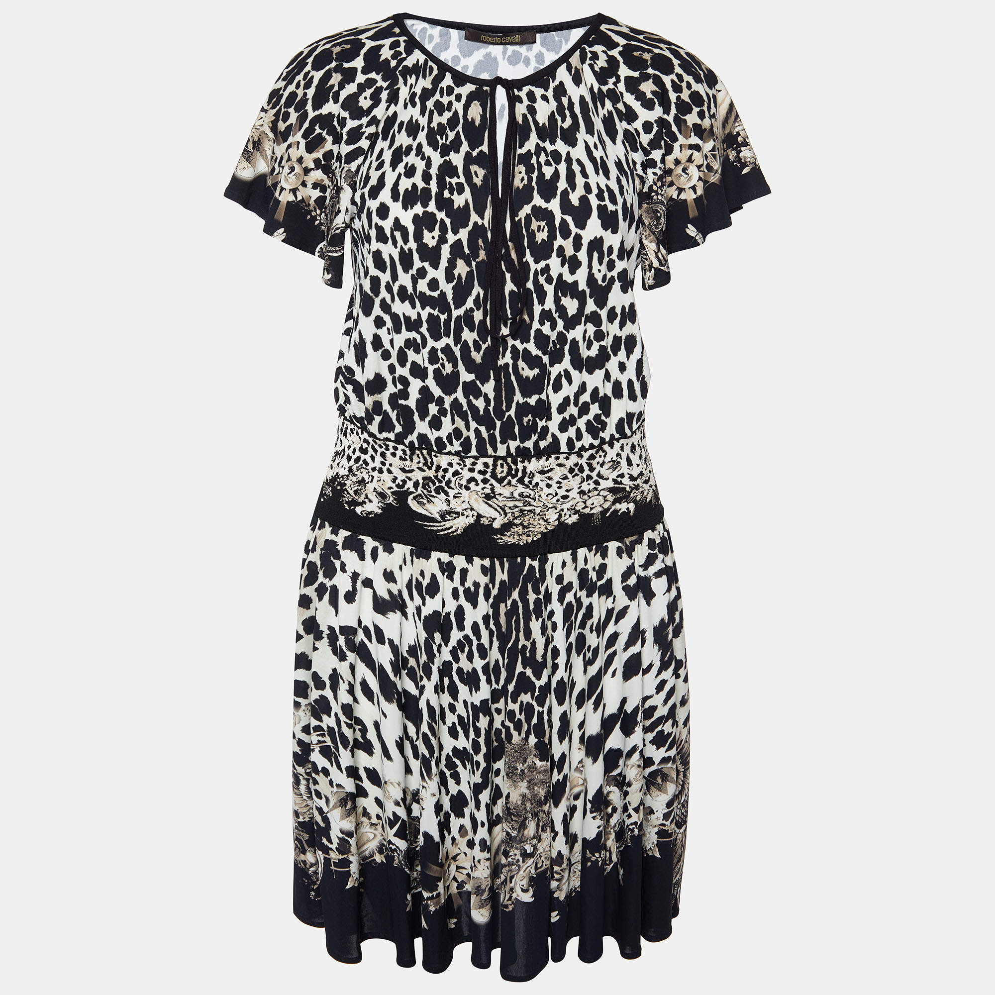 Pre Owned Roberto Cavalli Black Animal Print Jersey Knee-Length Dress M