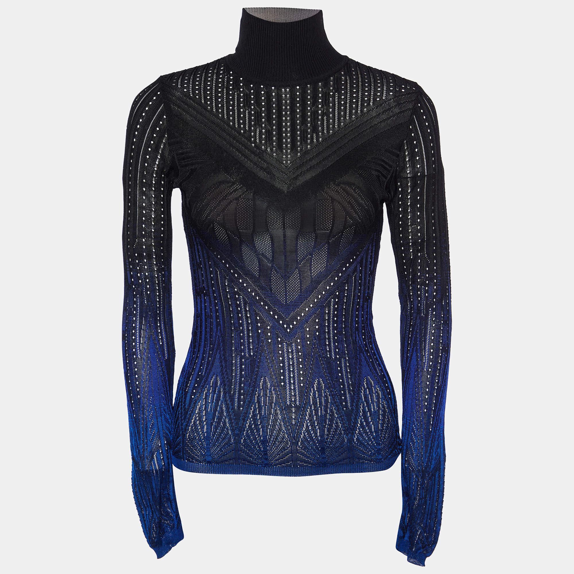Pre Owned Roberto Cavalli Black/Blue Gradient Perforated Knit Jumper S
