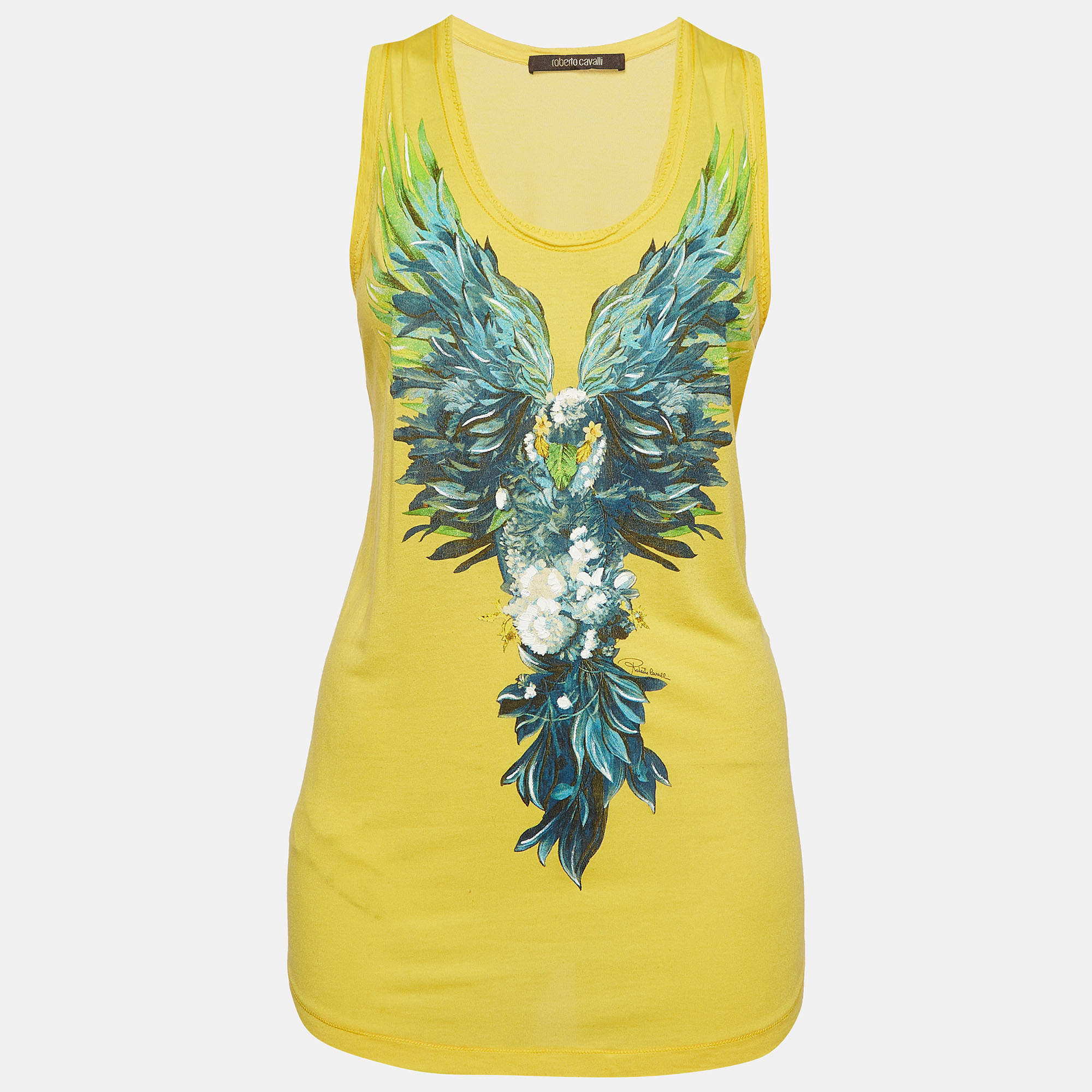 Pre Owned Roberto Cavalli Printed Yellow Modal Knit Tank Top 
