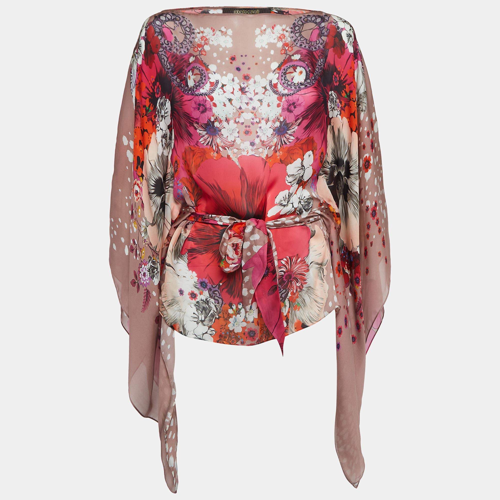 Pre Owned Roberto Cavalli Floral Print Silk Kaftan Top M
