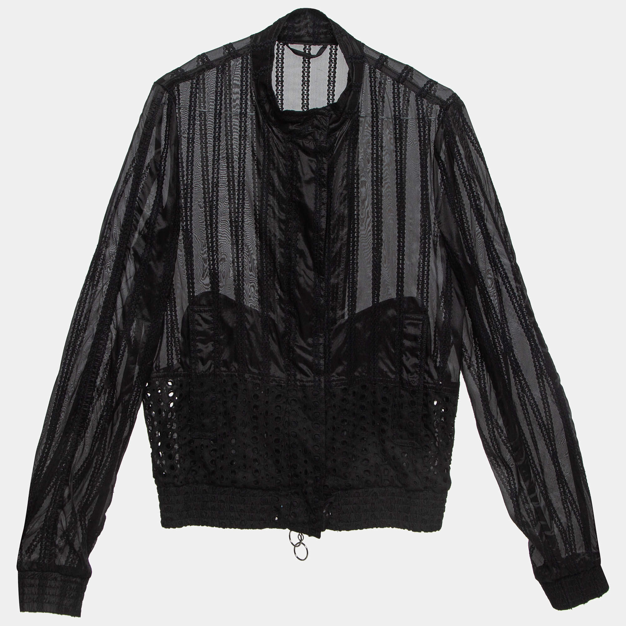 Pre Owned Roberto Cavalli Black Cotton Broderie Anglaise and Silk Jacket M