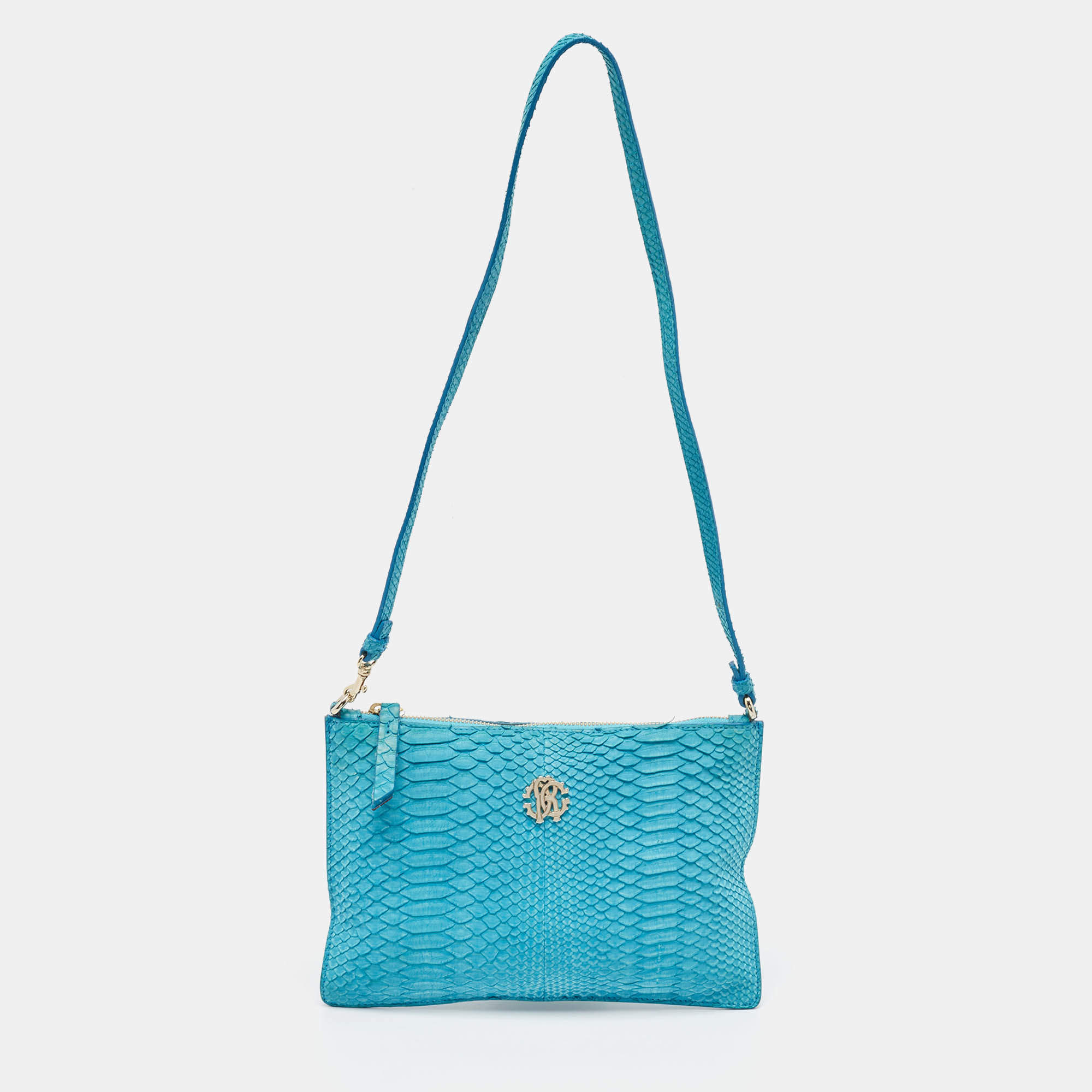 Pre Owned Roberto Cavalli Blue Python Shoulder Bag