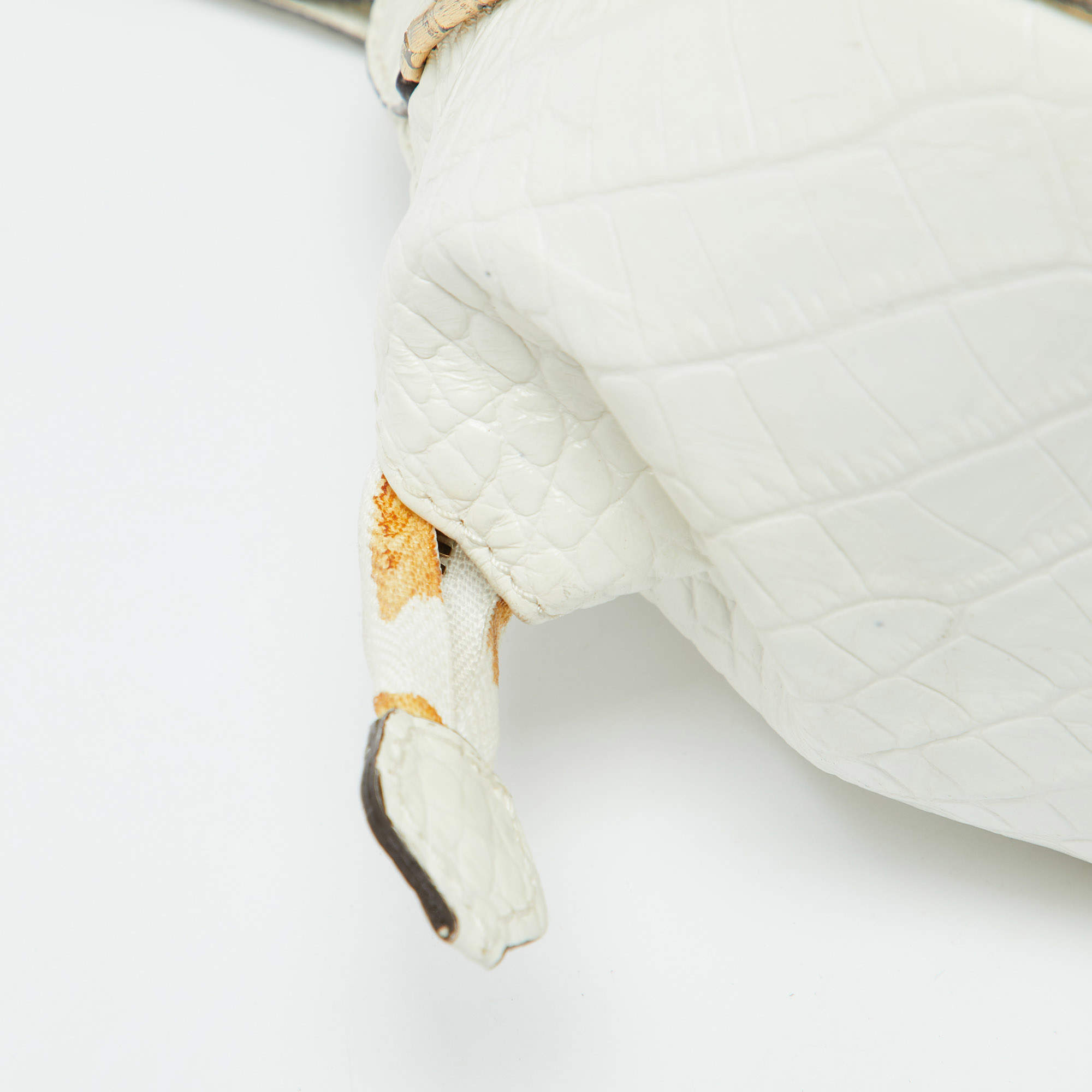 مملوكة مسبقًا Roberto Cavalli White/Gold Croc Embossed Leather and Snakeskin Satchel