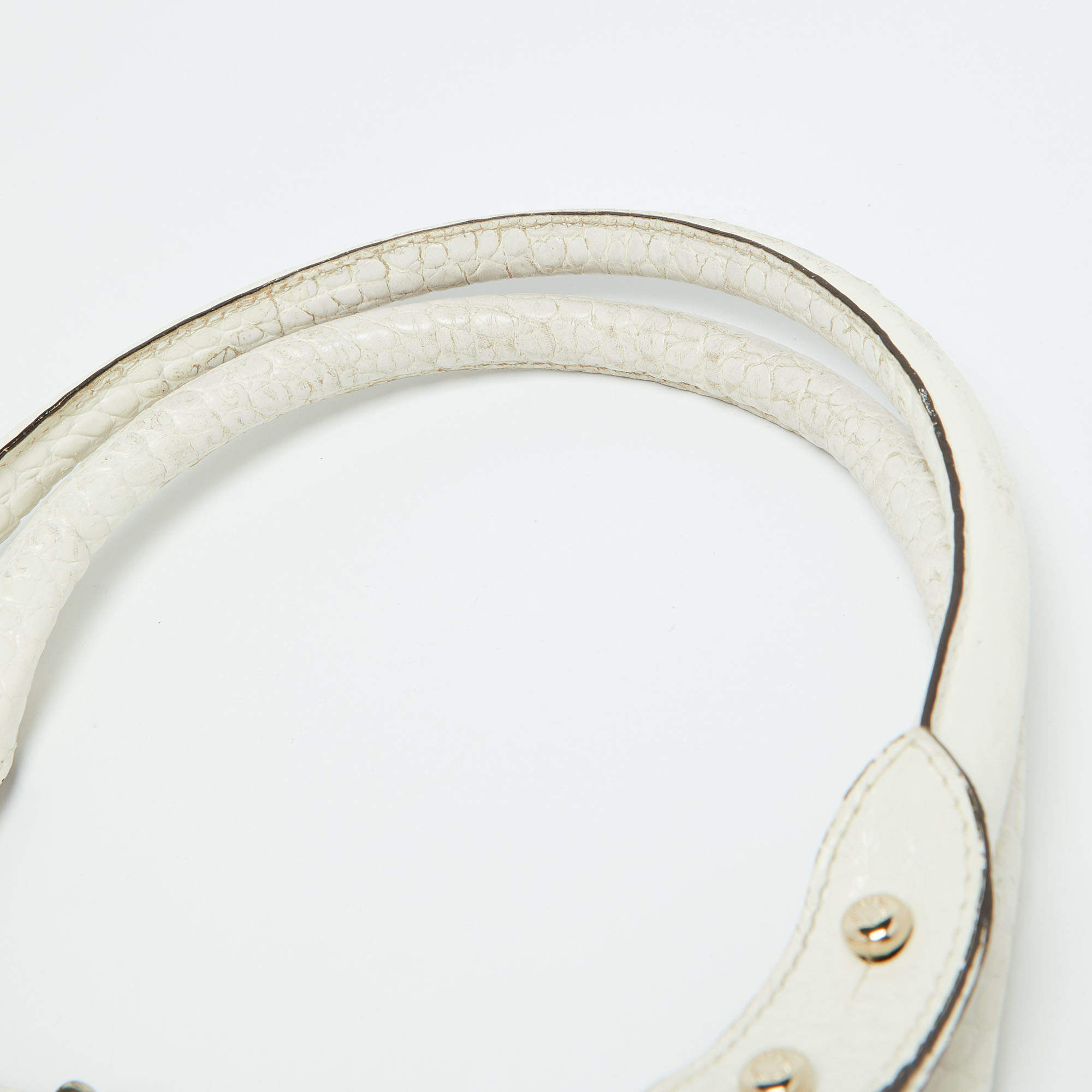 مملوكة مسبقًا Roberto Cavalli White/Gold Croc Embossed Leather and Snakeskin Satchel