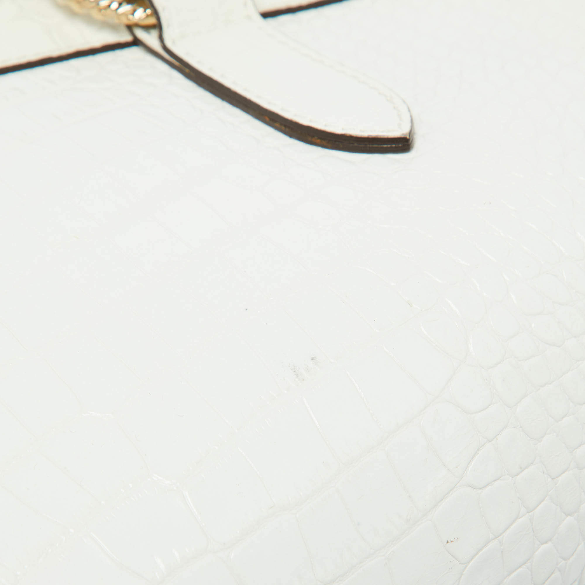 مملوكة مسبقًا Roberto Cavalli White/Gold Croc Embossed Leather and Snakeskin Satchel