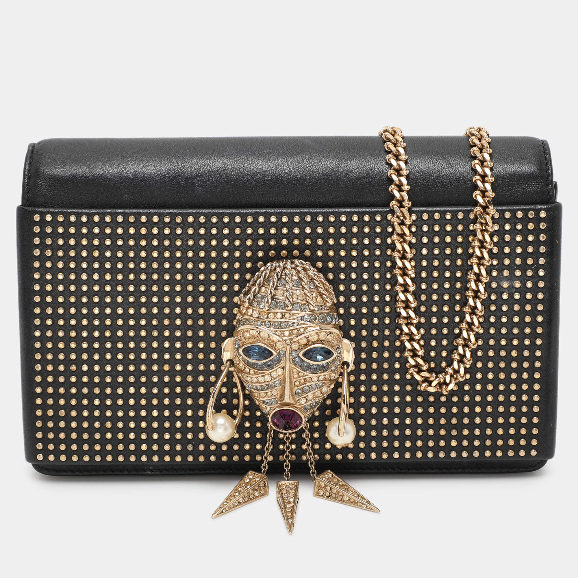 Roberto Cavalli Black Leather Chain Clutch