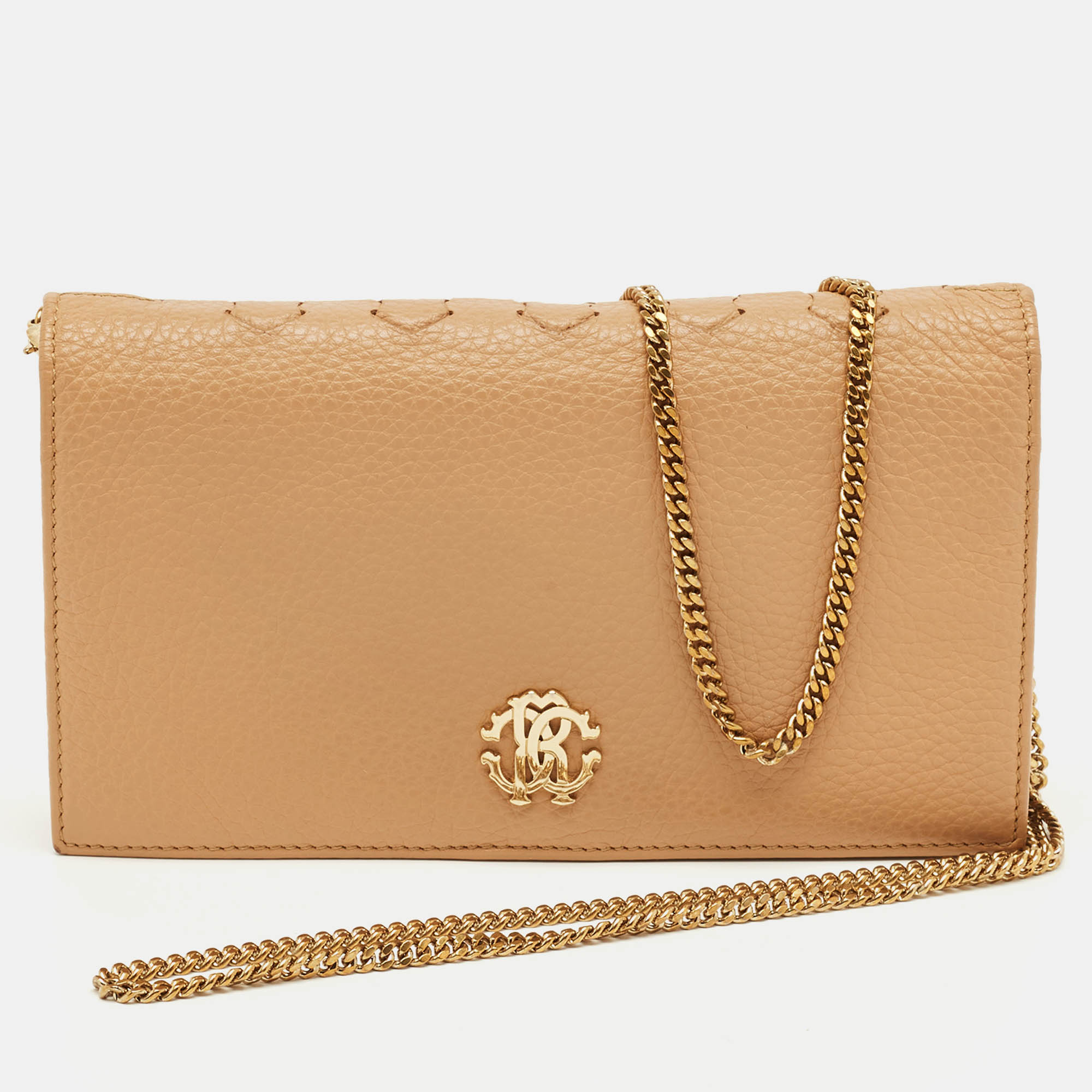 Pre Owned Roberto Cavalli Beige Leather Wallet on Chain