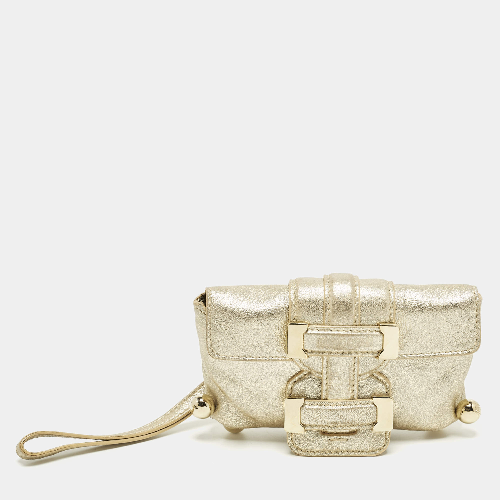 مملوكة مسبقًا Roberto Cavalli Gold Leather Wristlet Pouch