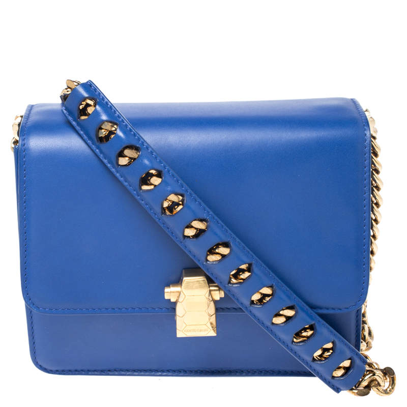 Pre Owned Roberto Cavalli Blue Leather Milano Flap Shoulder Bag