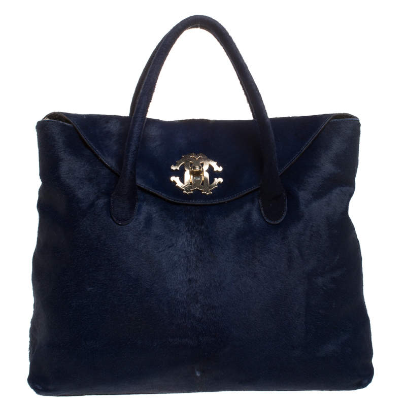 Pre Owned حقيبة روبرتو كافالى شعر مهر كحلية