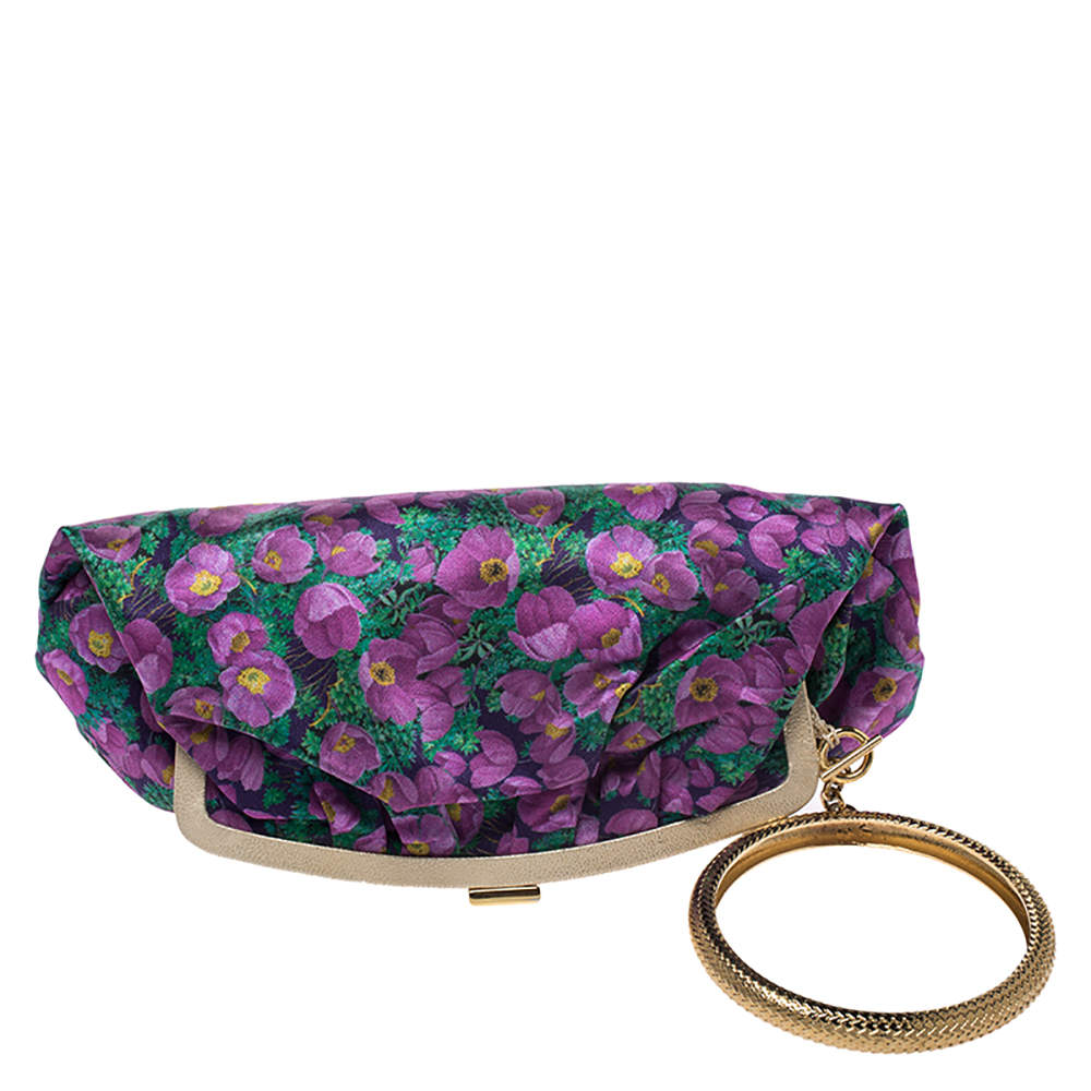 Pre Owned حقيبة روبرتو كافالي سوار ساتان طباعة زهور متعددة الألوان