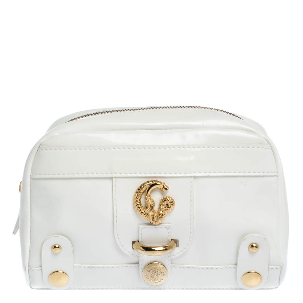 Pre Owned Roberto Cavalli White Patent Leather Pouch