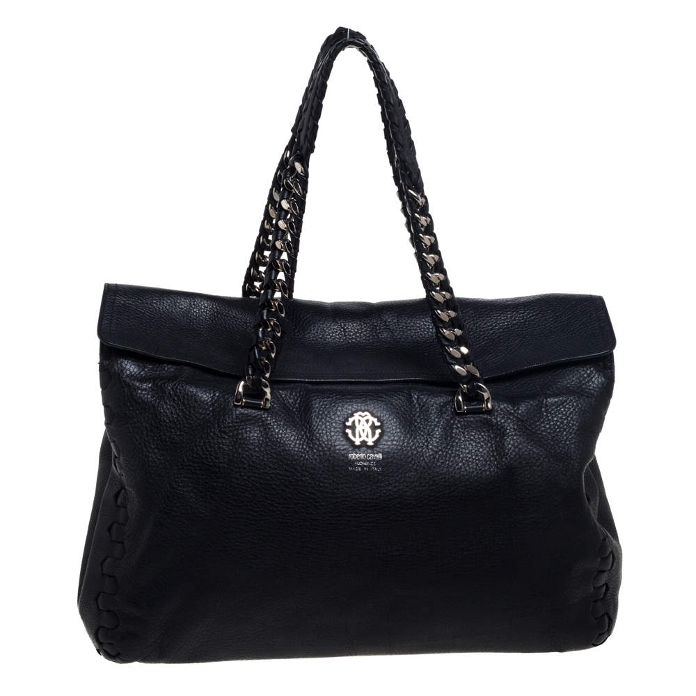 مملوكة مسبقًا حقيبة ساتشل روبرتو كافالي ريغينا جلد أسود