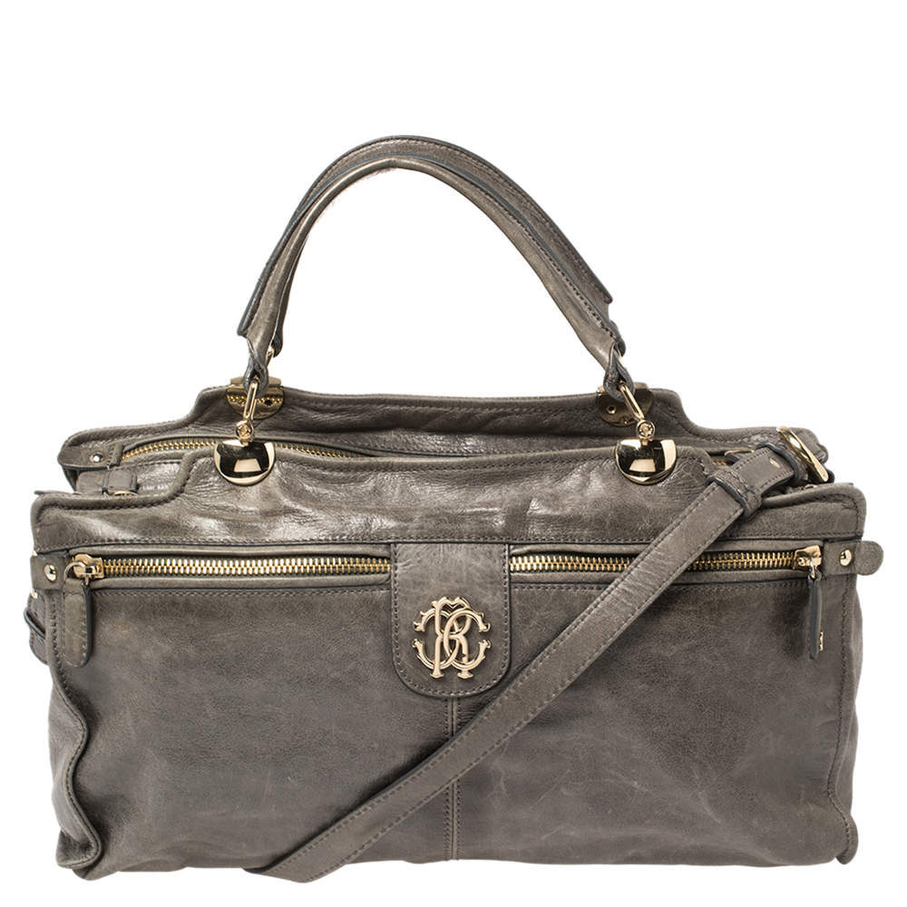 Pre Owned Roberto Cavalli Grey Leather Satchel