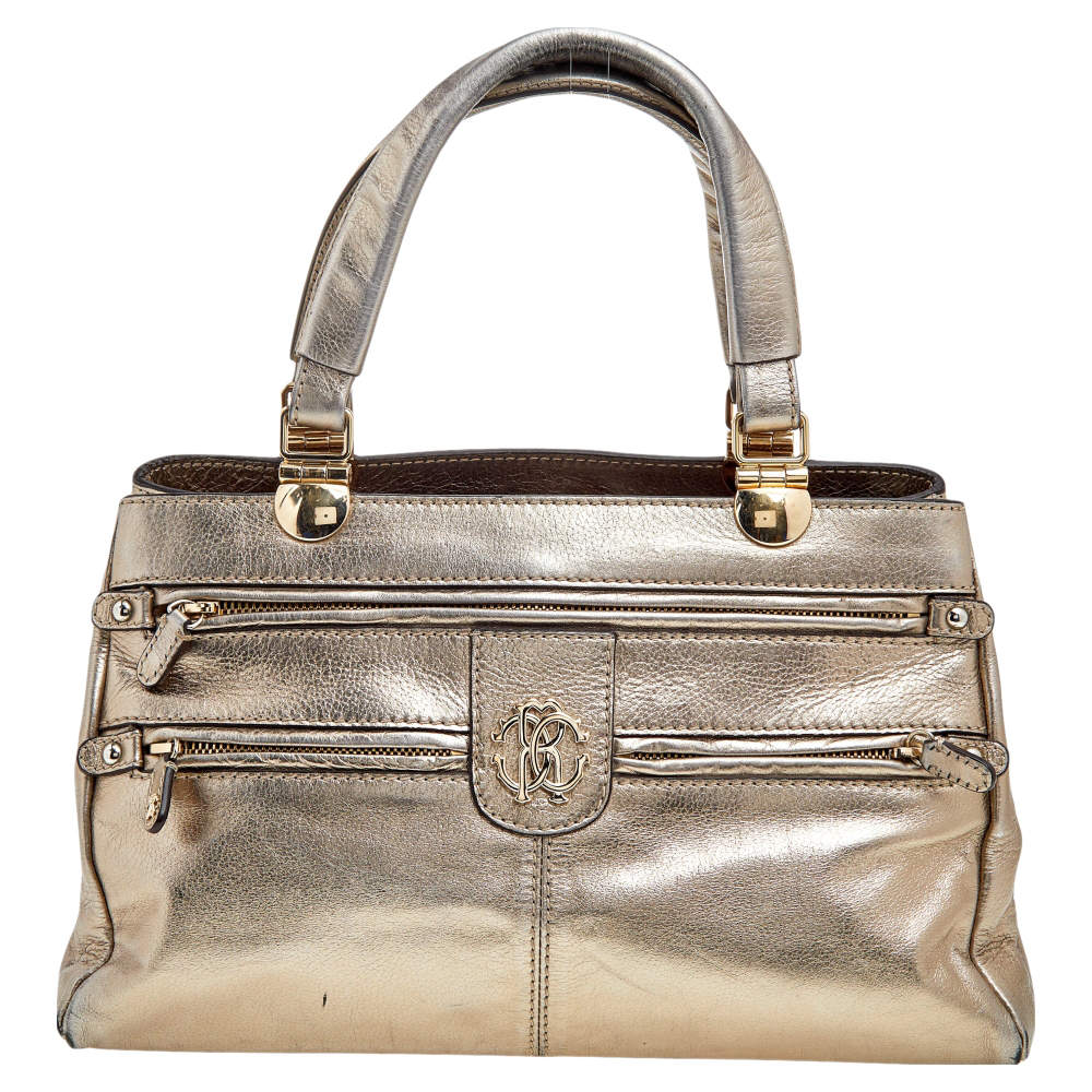 Pre Owned Roberto Cavalli Metallic Gold Leather Tote