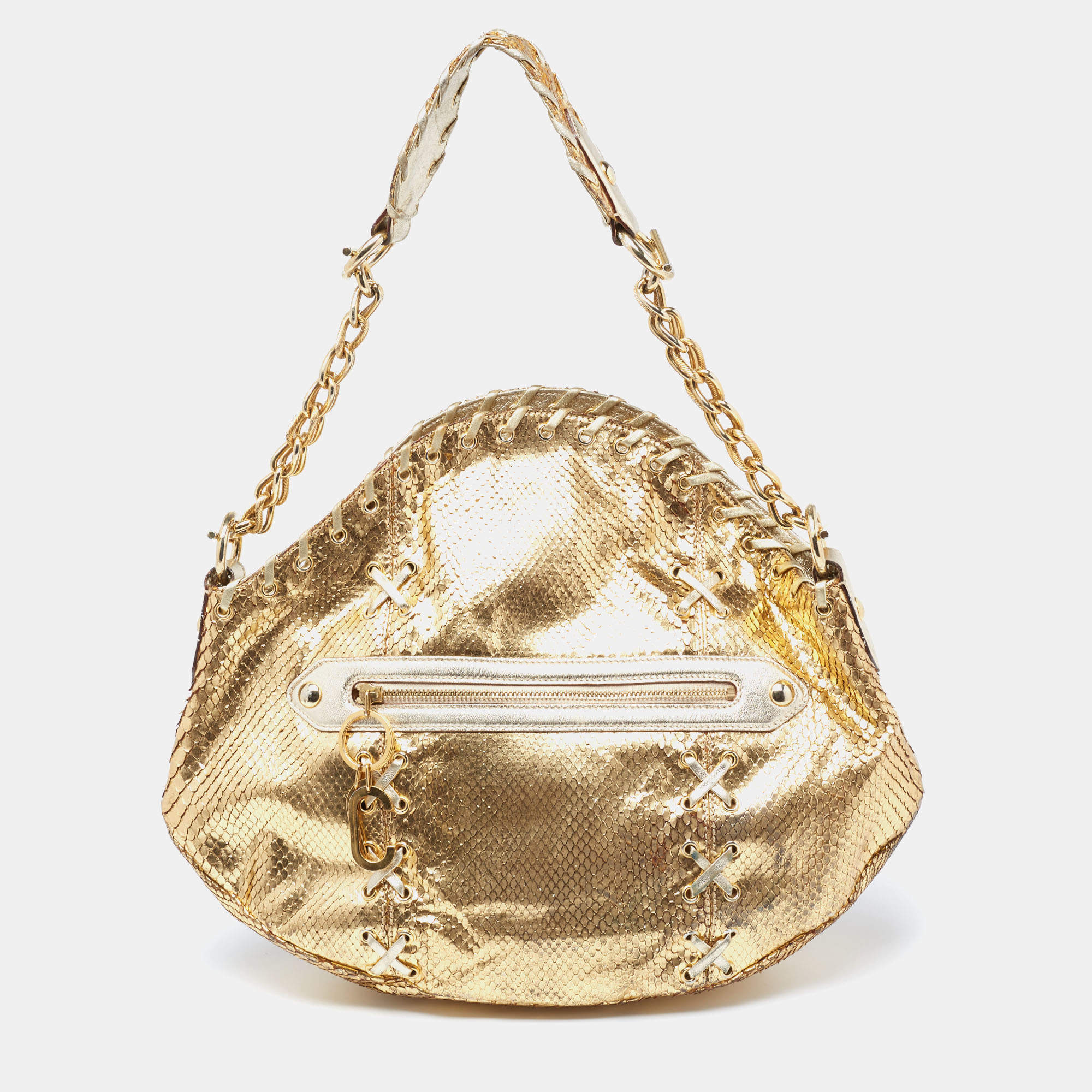 Pre Owned Roberto Cavalli Gold Python Hobo