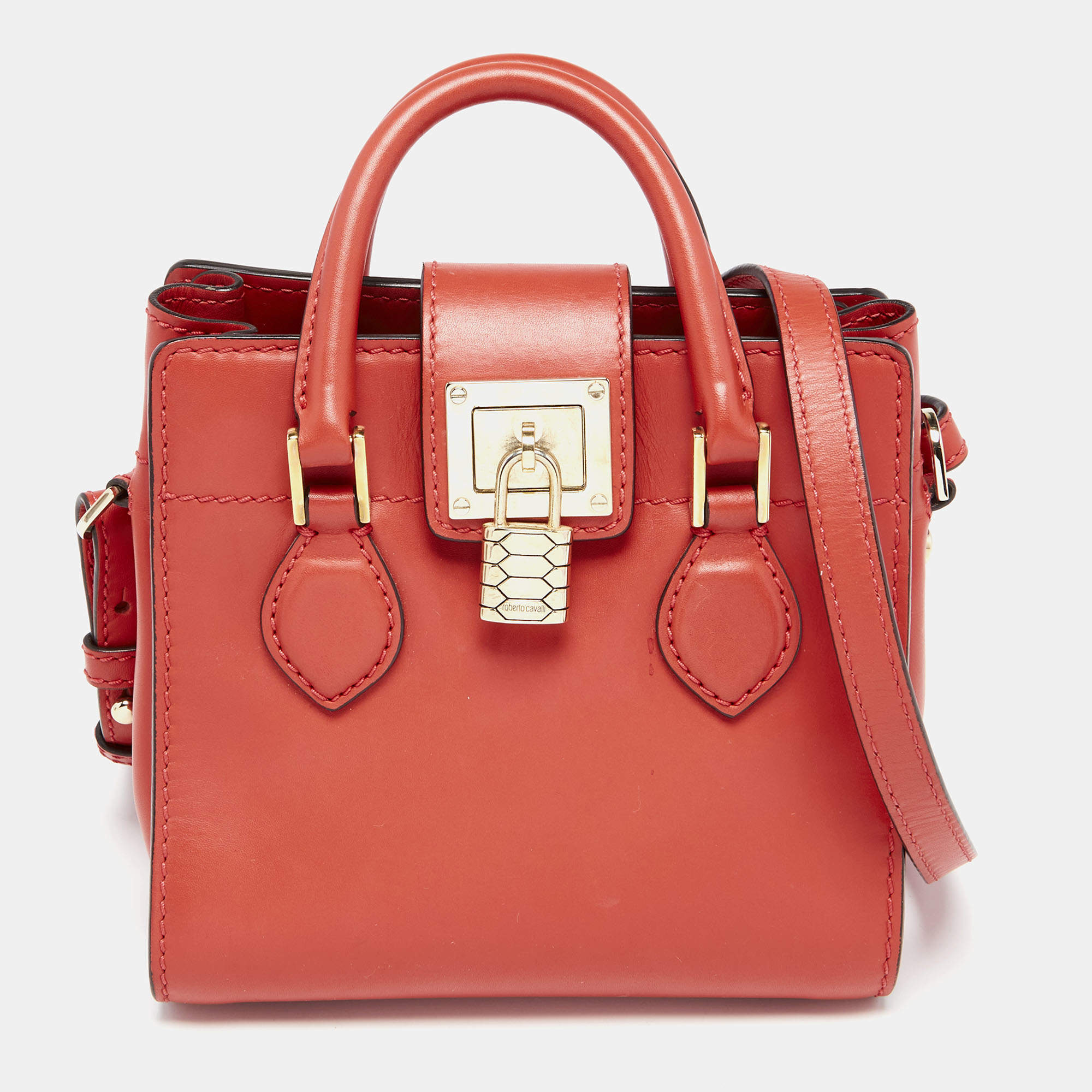 Pre Owned حقيبة يد توتس روبرتو كافالي فلورنس جلد برتقالي