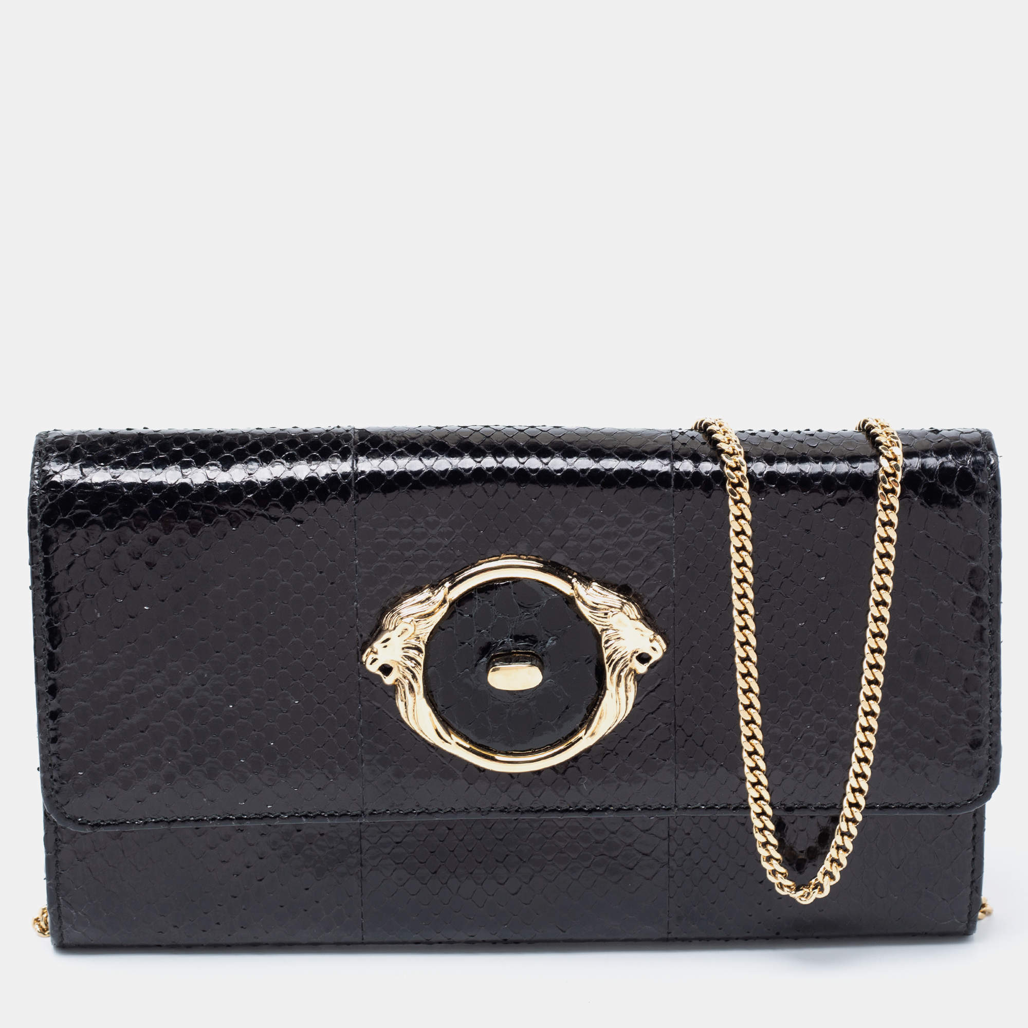 Pre Owned Roberto Cavalli Black Python Wallet On Chain