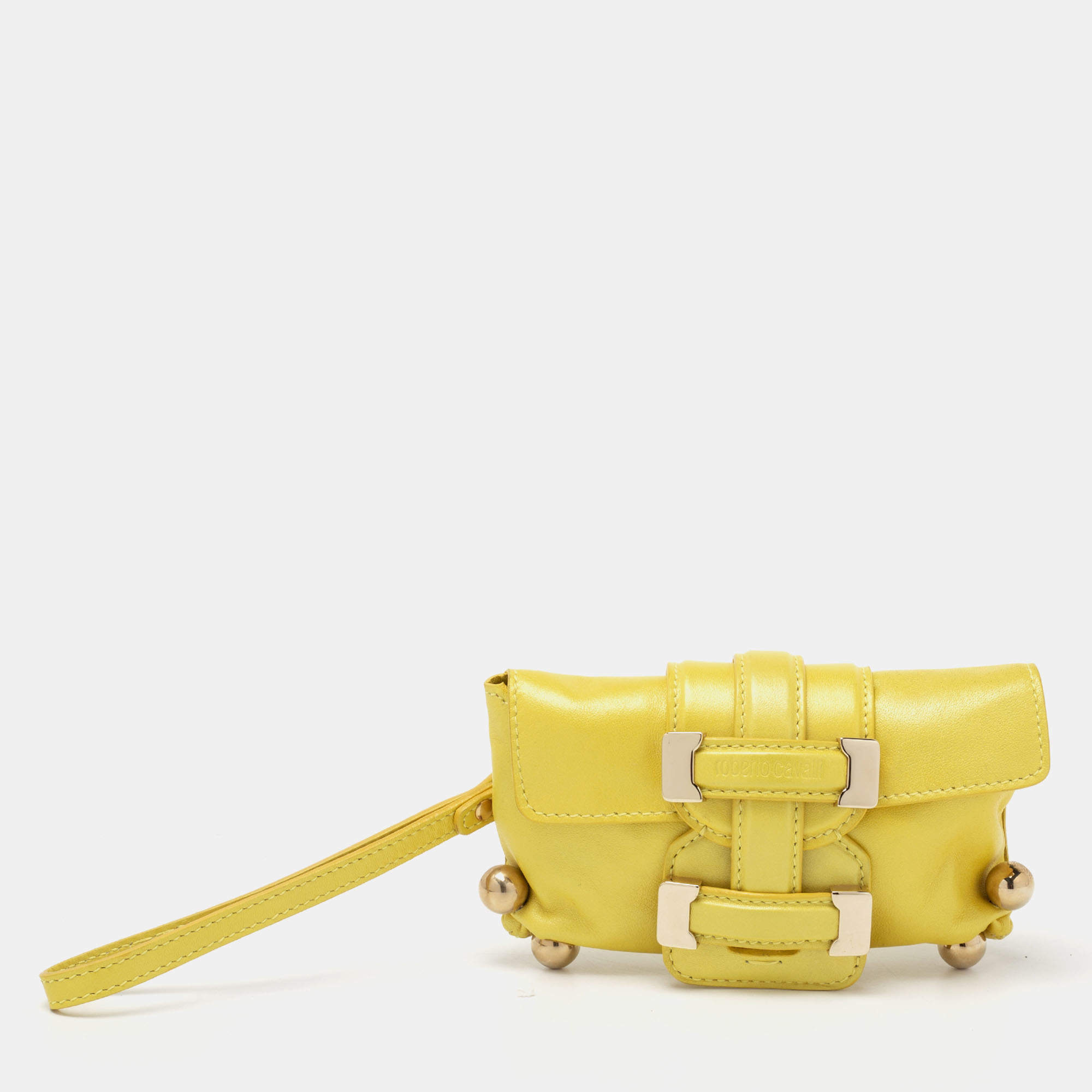 Roberto Cavalli Yellow Leather Flap Clutch